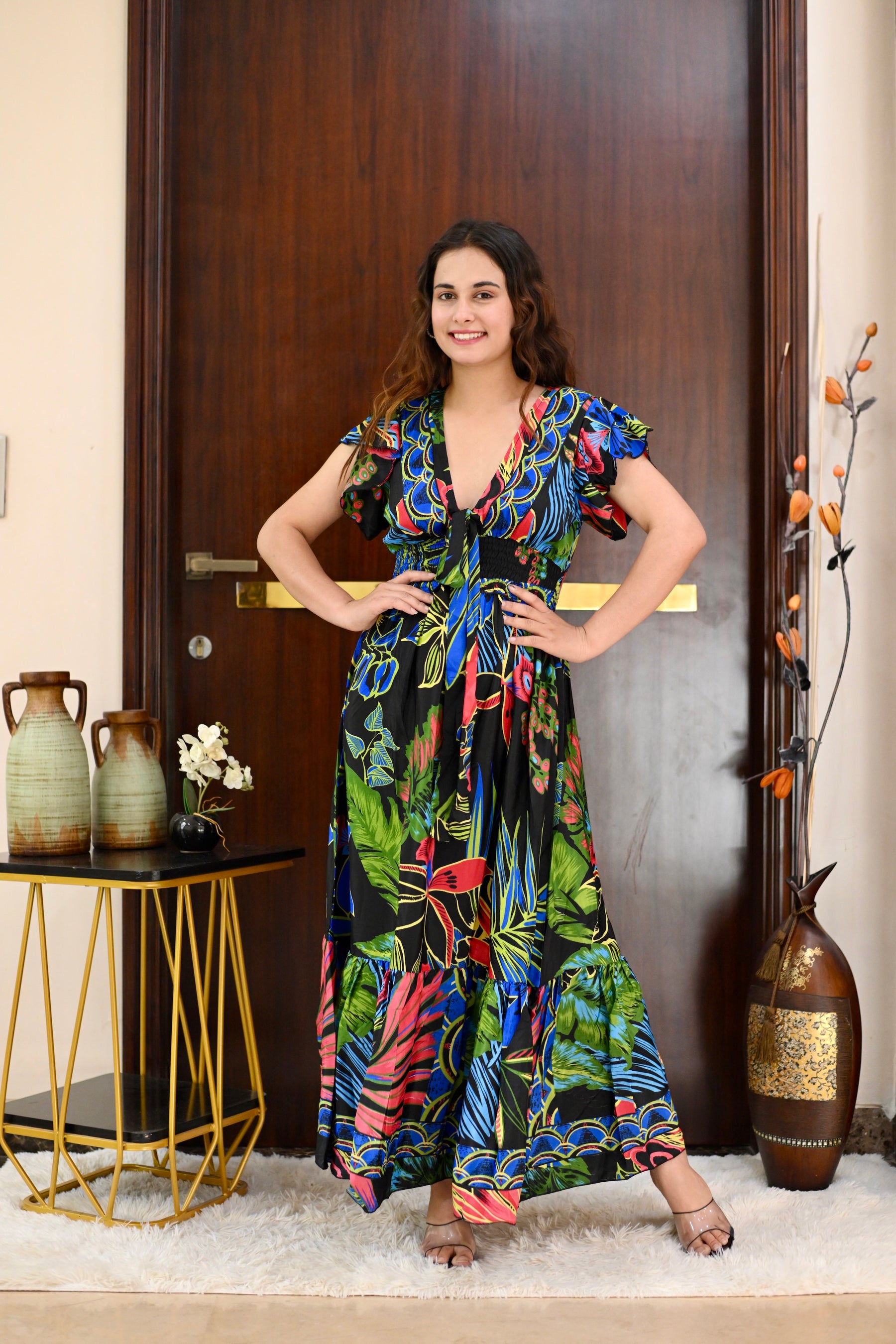 Tied-up Wanderlust Maxi Dress - Midnight Forest