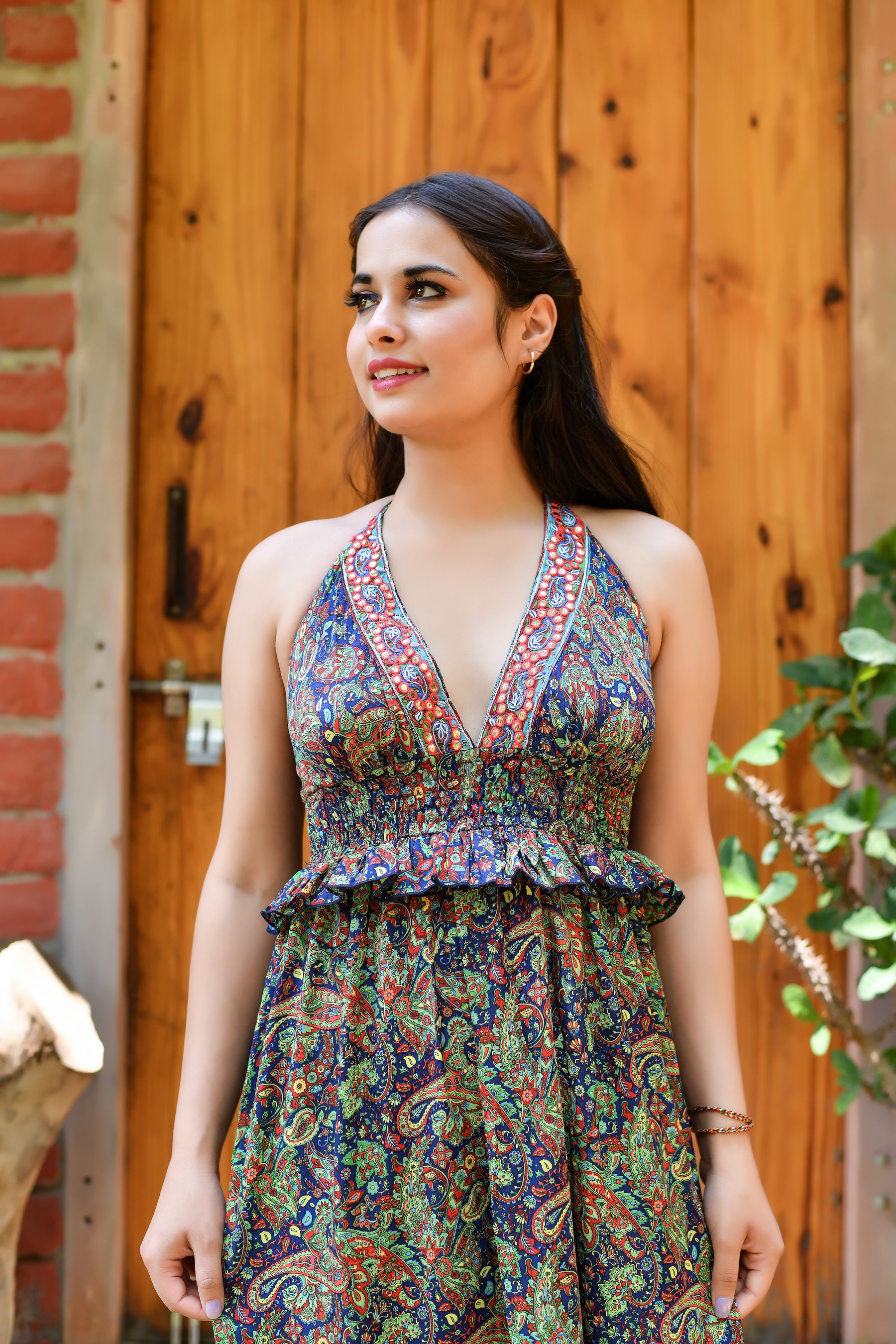 Halter Neck Boho Printed Backless Maxi Dress