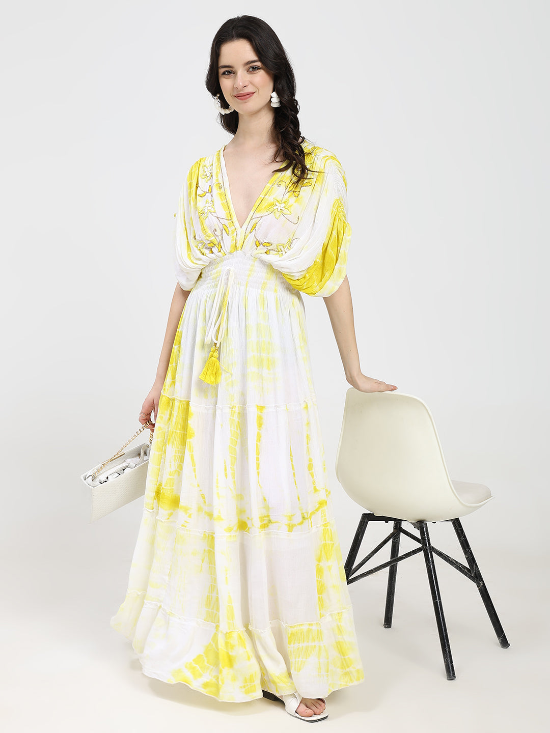 Kaftan pattern boho foil printed maxi dress - Crisp Sky SmisingBee
