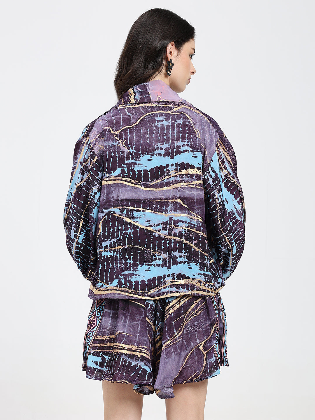Puff Sleeves Kimono and Shorts Coordinate Set (3 Piece)- Twilight Totem