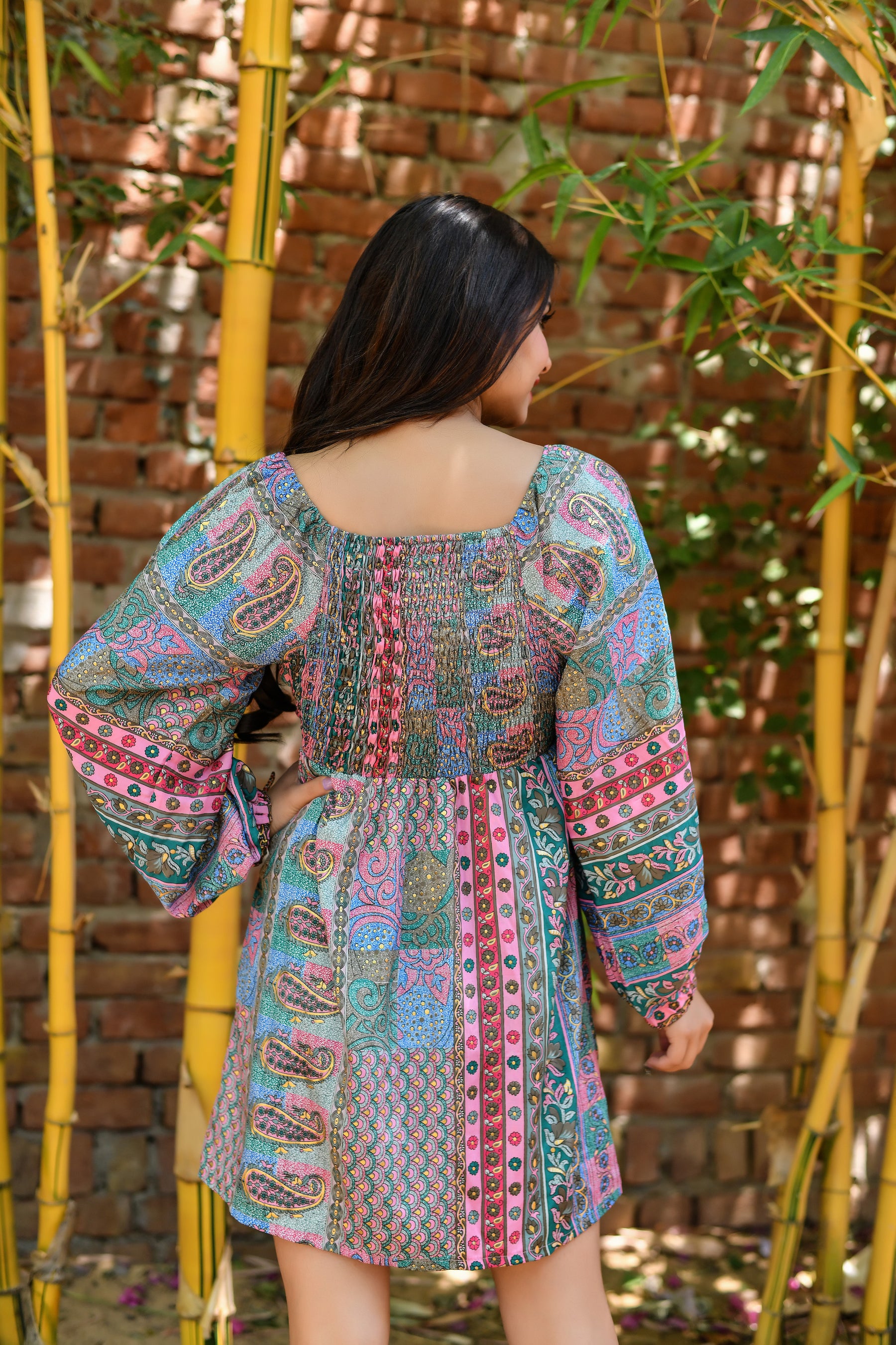 Balloon Sleeves Cut Out Short Dress