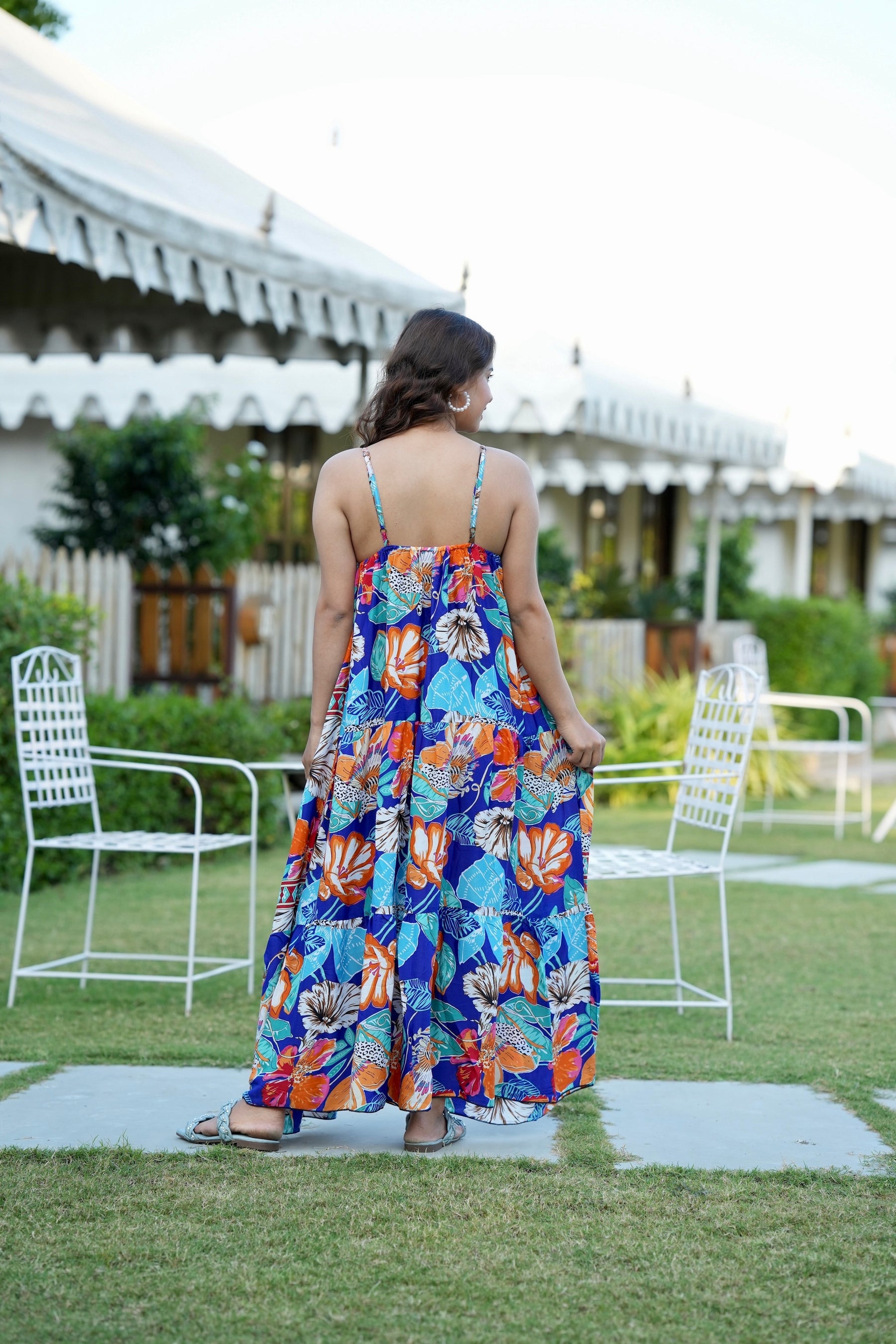 Multi Panel Boho Printed Maxi Dress - Blue Patel