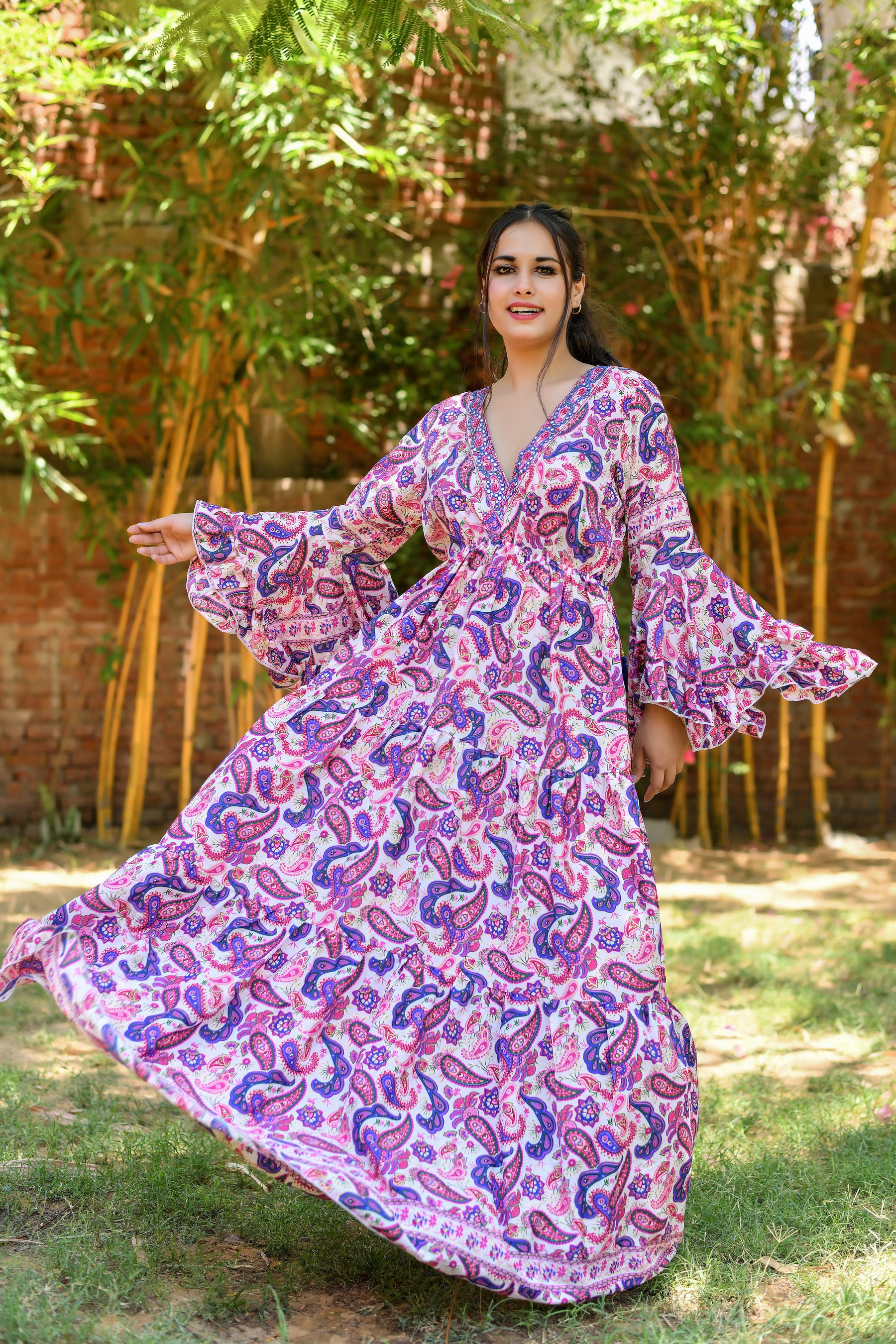 Ruffle Sleeves Boho Maxi Dress