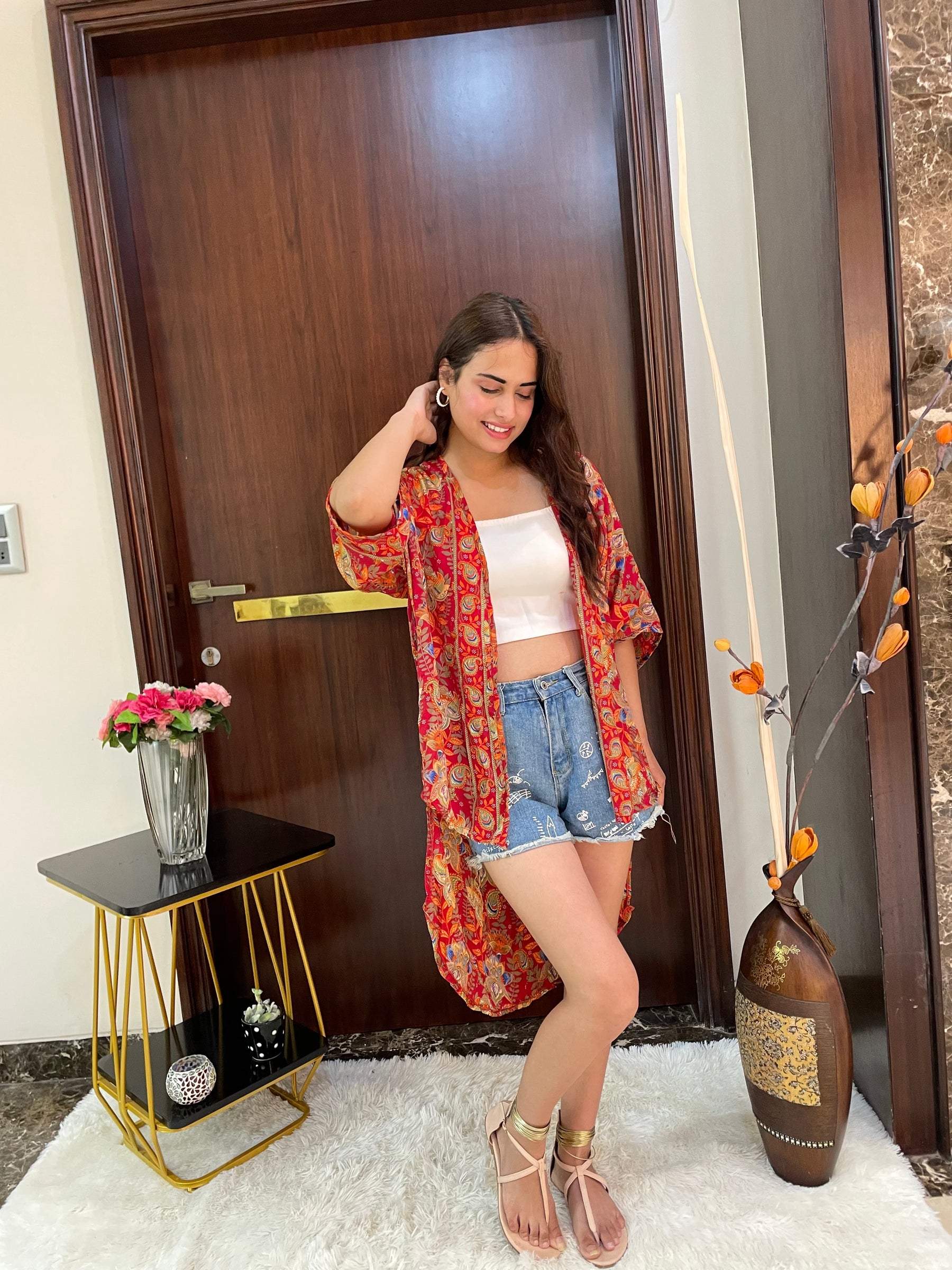 Asymmetric Boho Printed Kimono - Sunset Glow