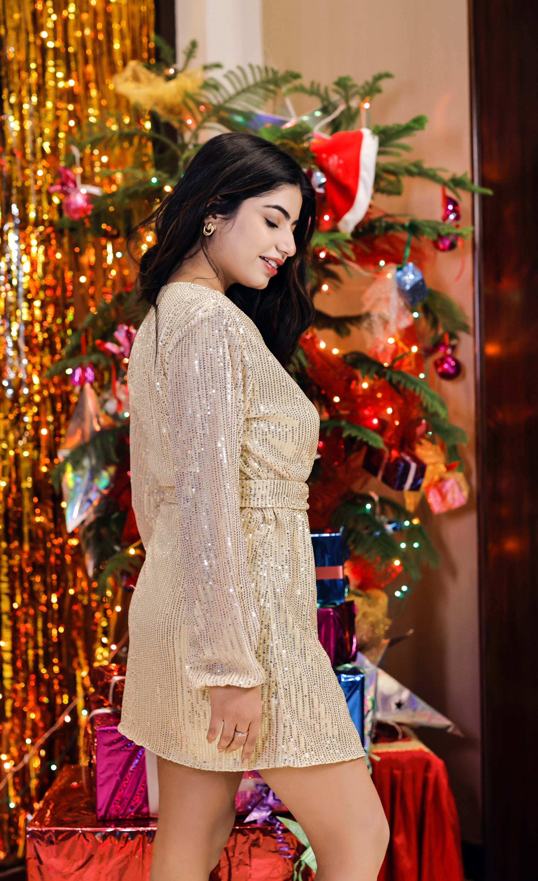 Champagne Sparkle Wrap Dress