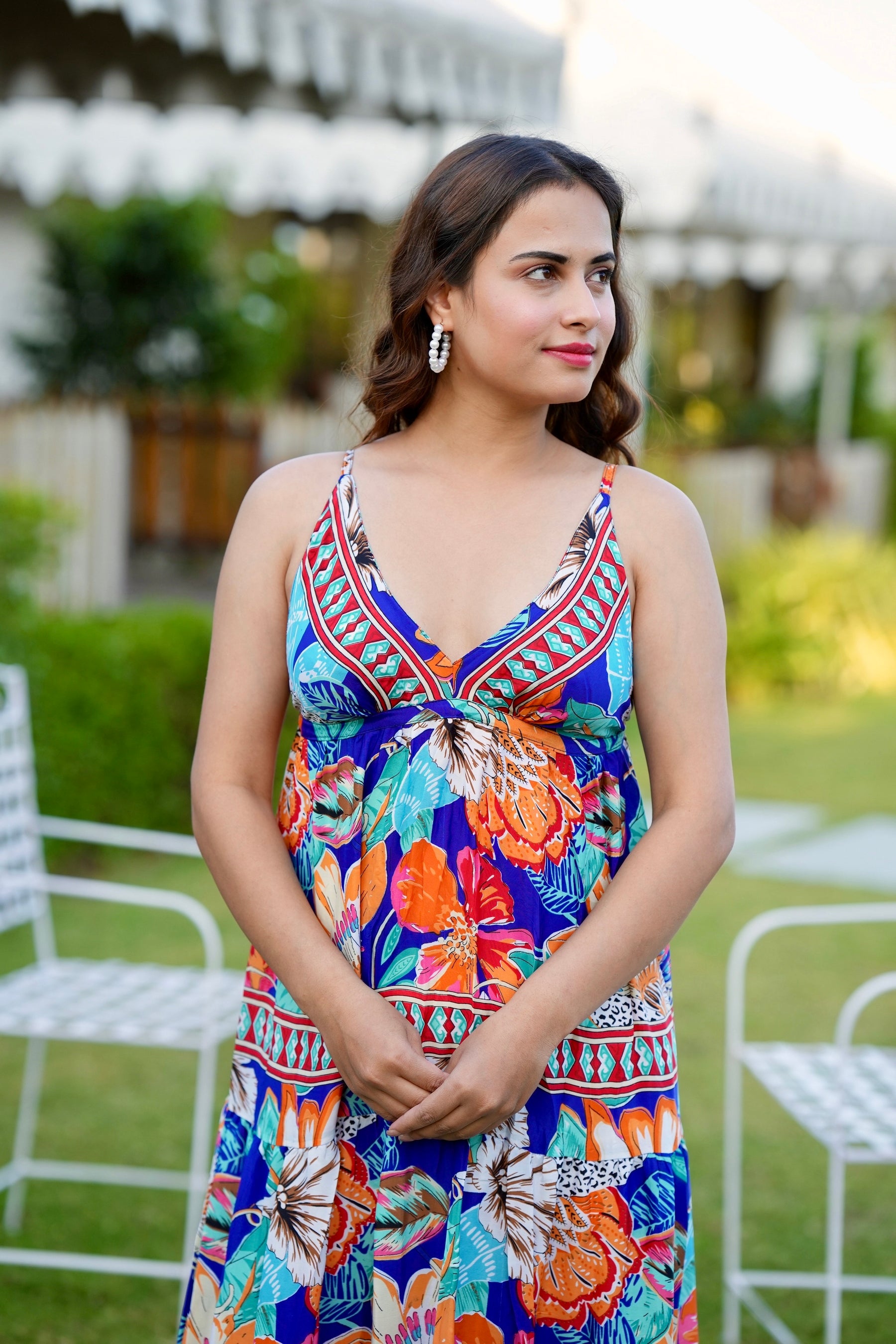 Multi Panel Boho Printed Maxi Dress - Blue Patel