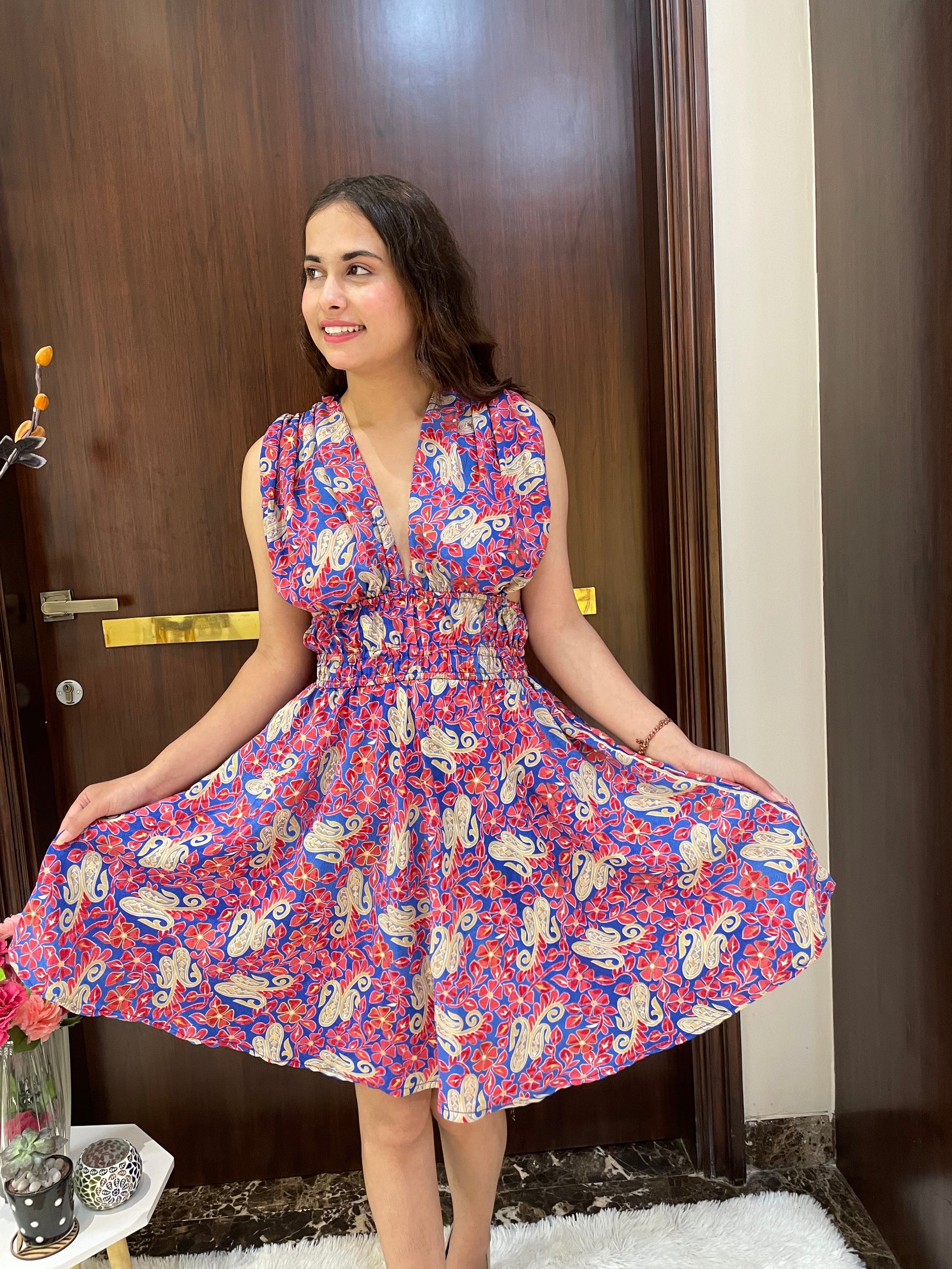 Side Cut Out Boho Print Short Dress