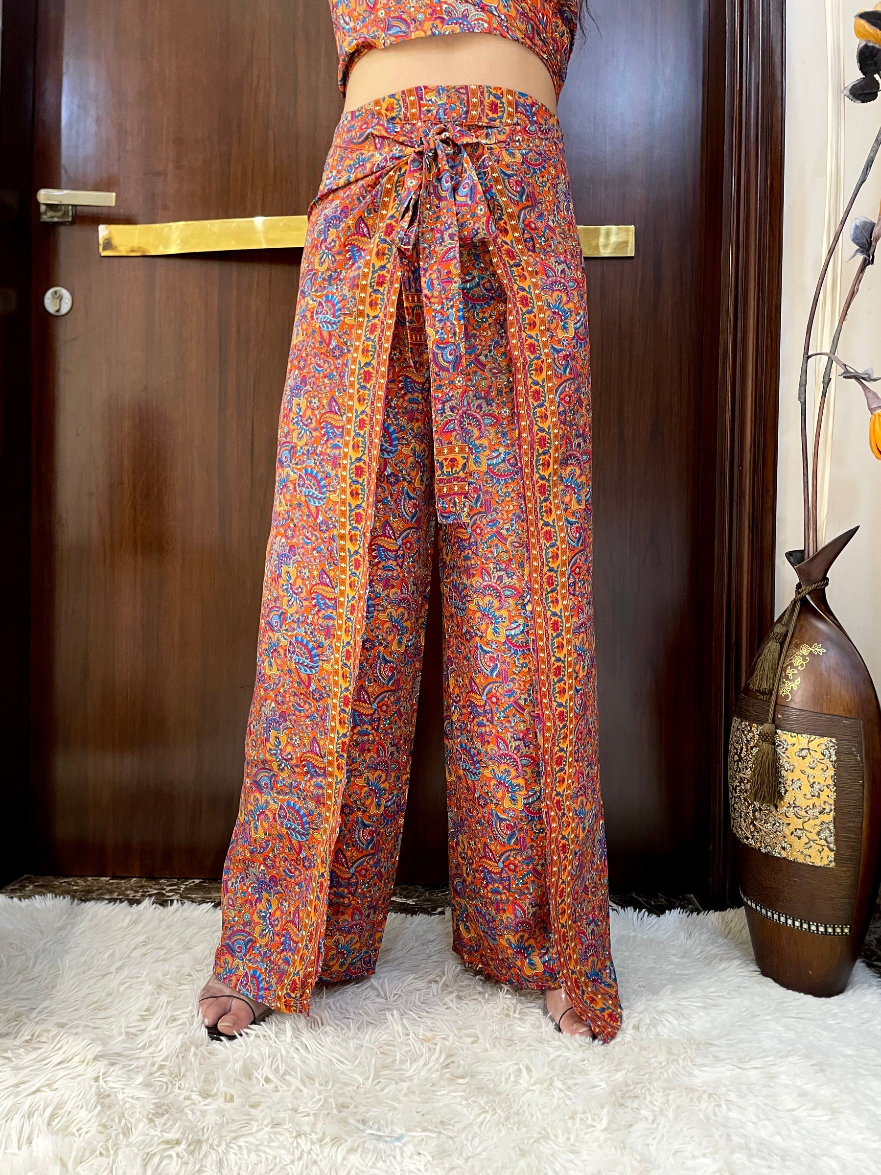 Boho Printed Wrap Trouser -Tangerine Dream (TROUSER ONLY)
