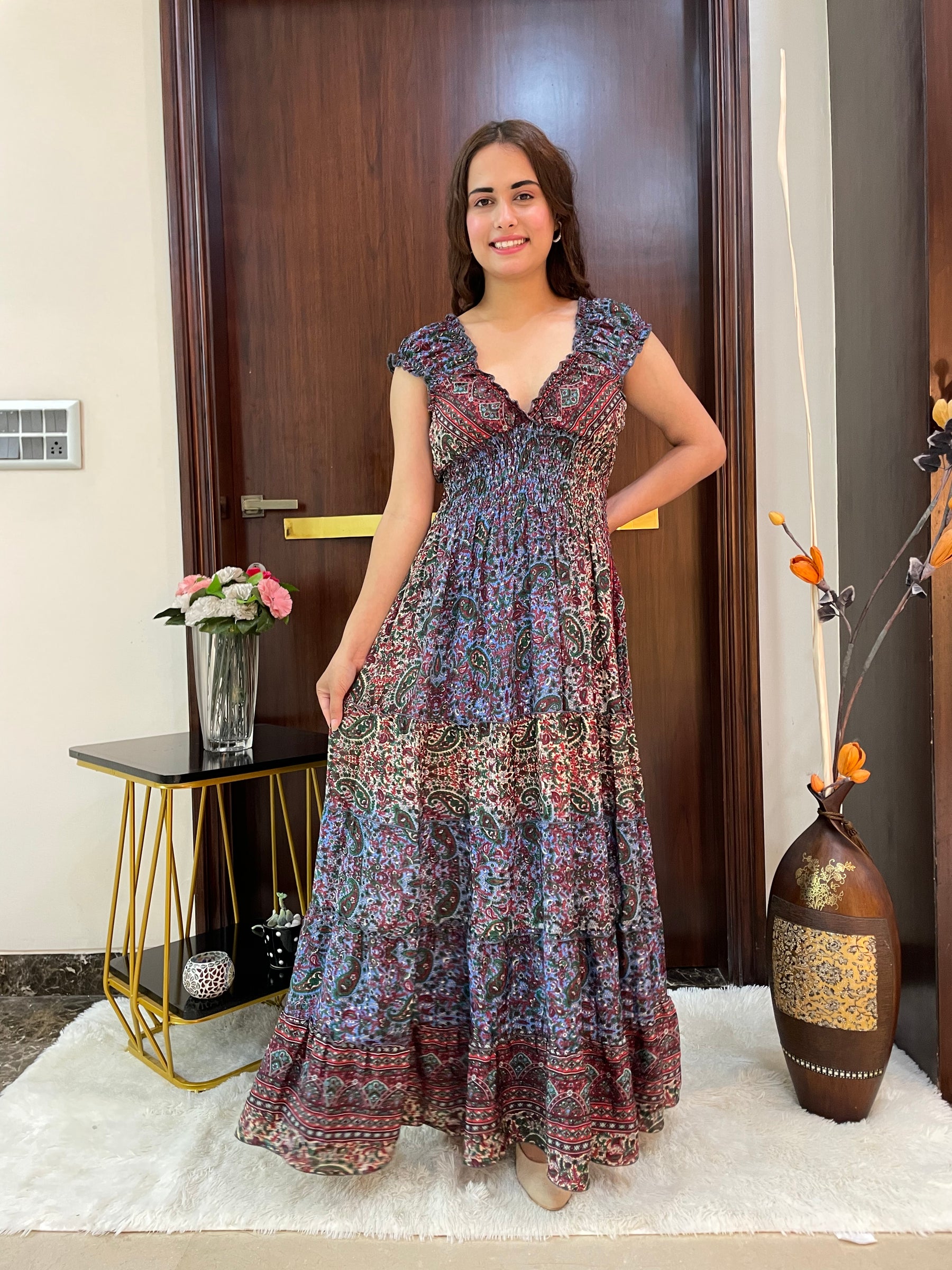 Classic Charm Boho Printed Maxi Dress - Woodland Whimsy