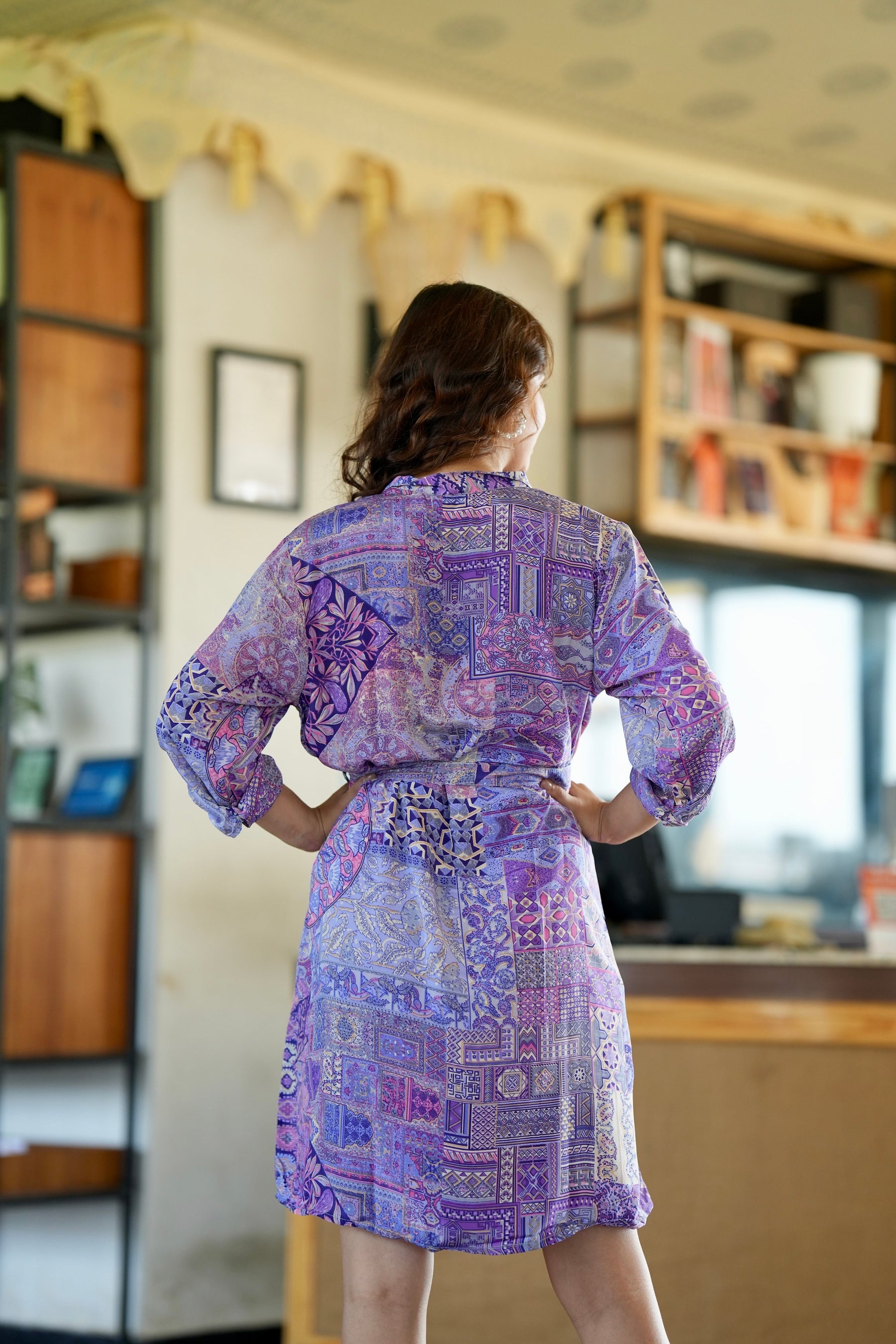 Boho Printed Shirt Dress - Mauve Mist