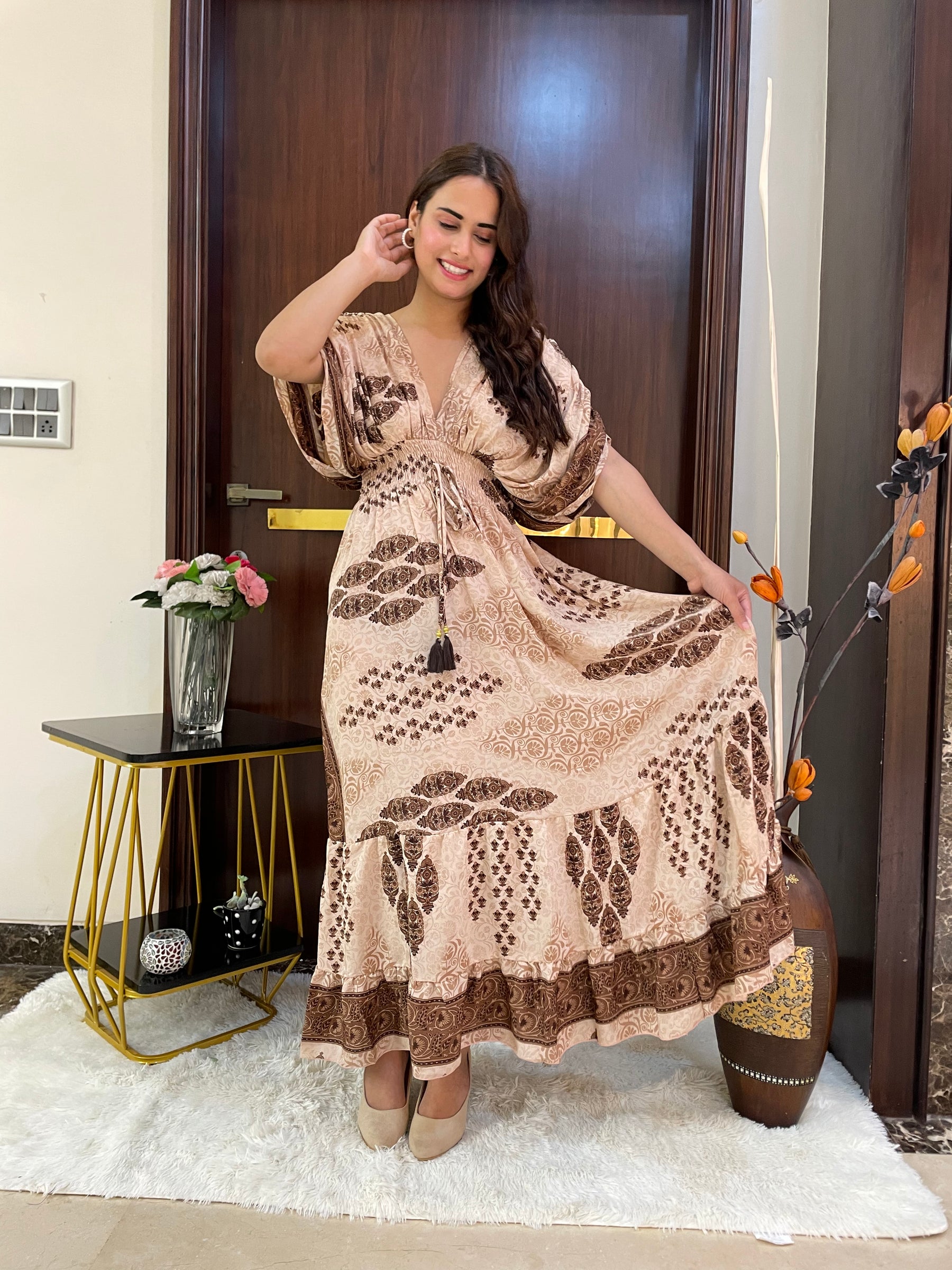 Balloon Pattern Boho Printed Maxi Dress - Amber Aura