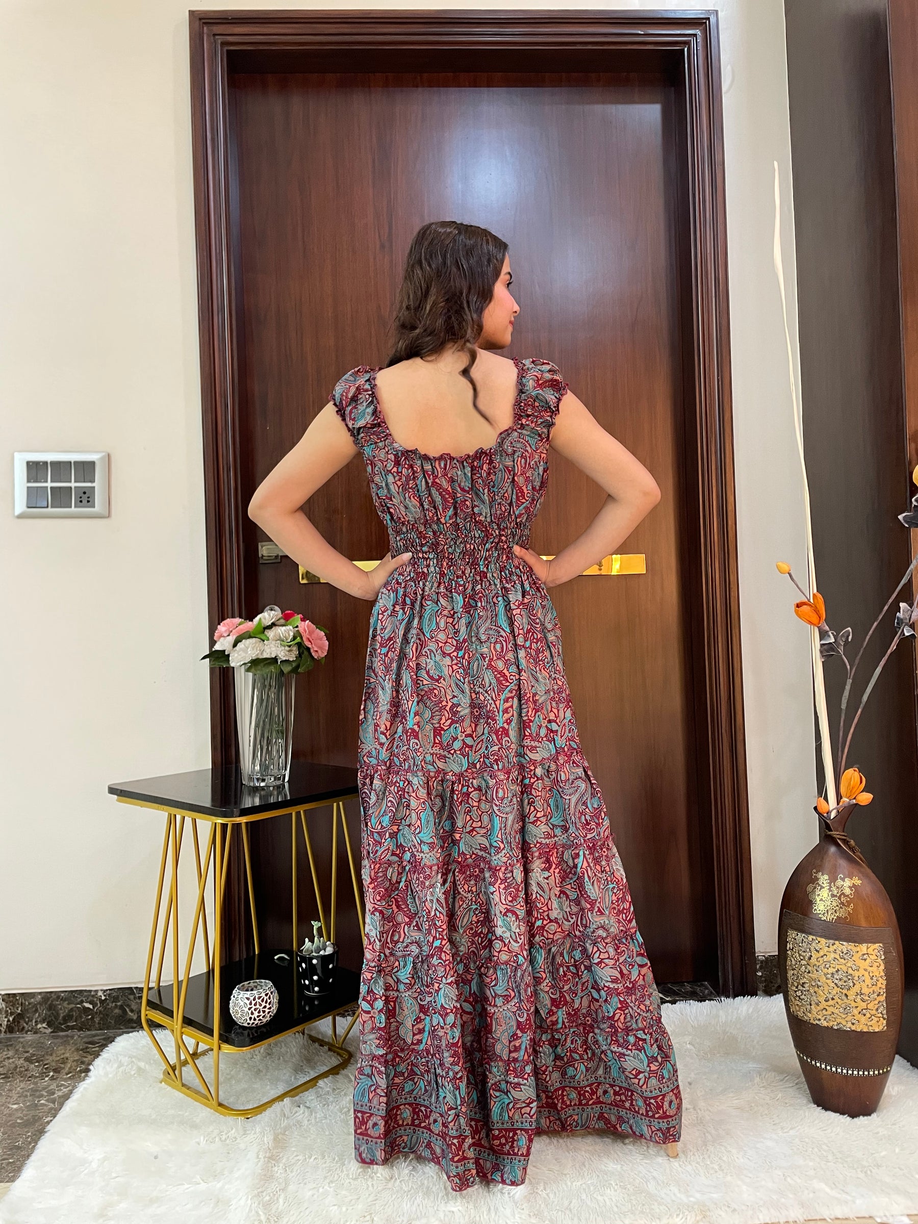 Classic Charm Boho Printed Maxi Dress - Cocoa Delight Dress