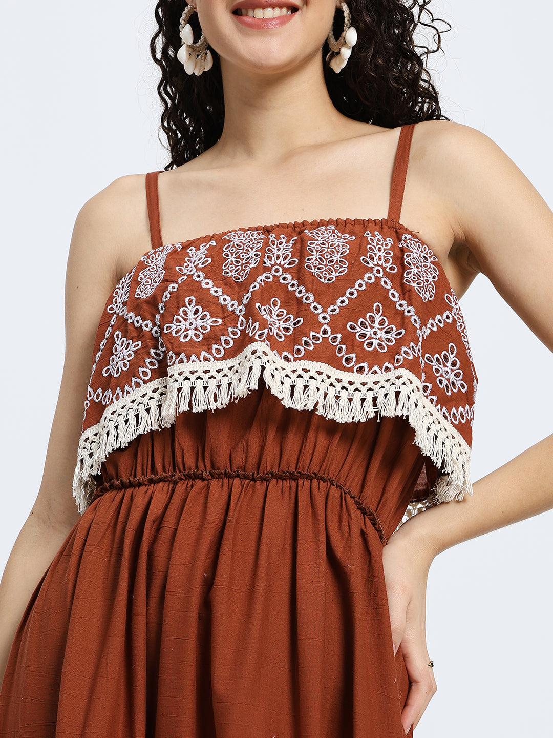 Schiffli Work sleeveless maxi dress- Rustic Elegance