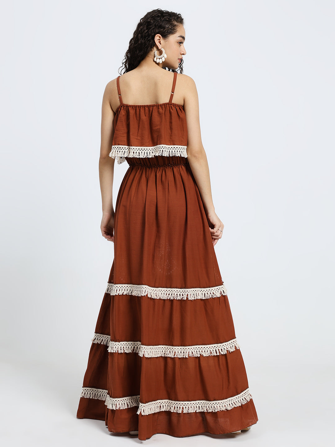 Schiffli Work sleeveless maxi dress- Rustic Elegance