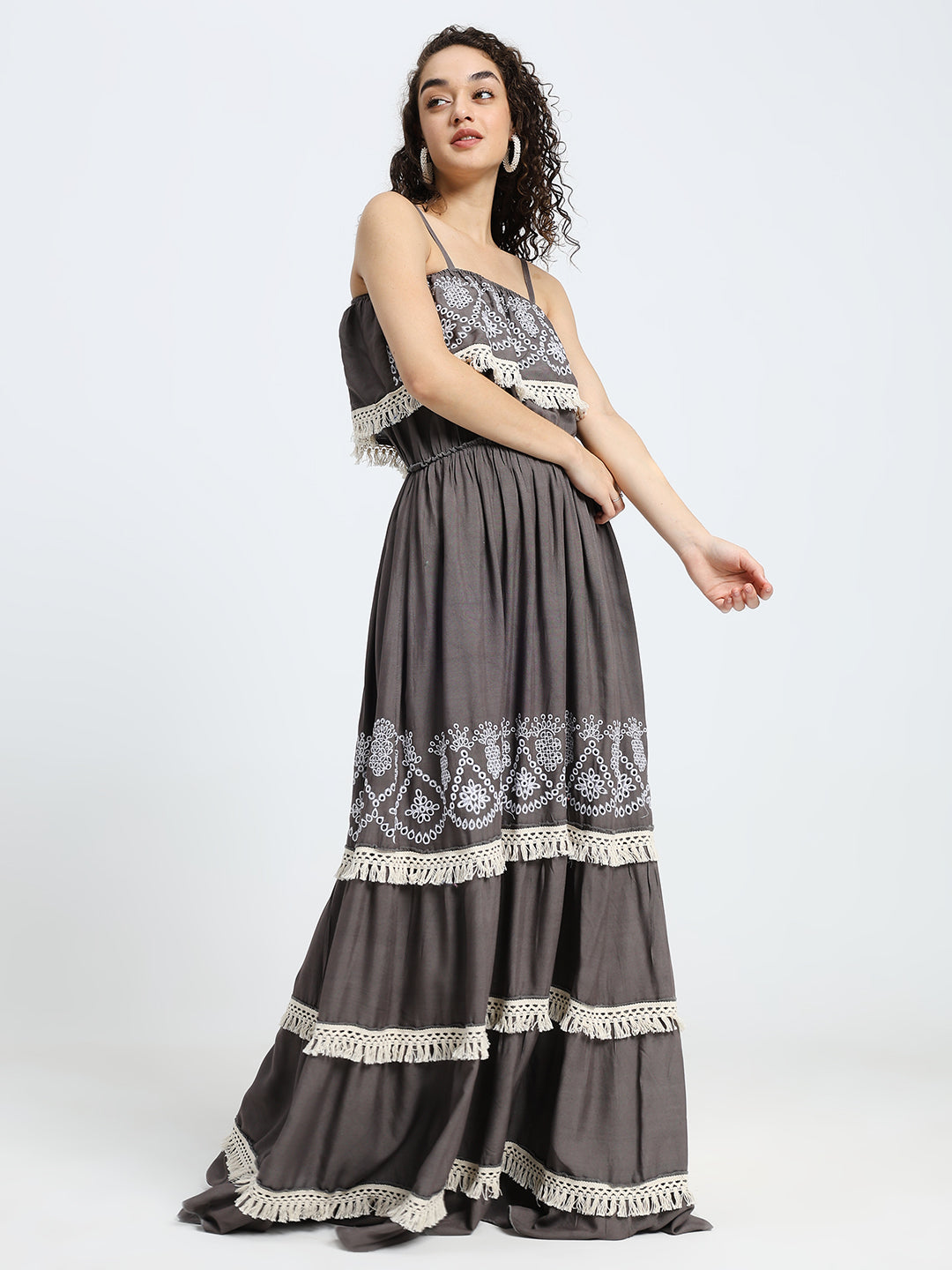 Schiffli Work sleeveless maxi dress- Dusk Reverie