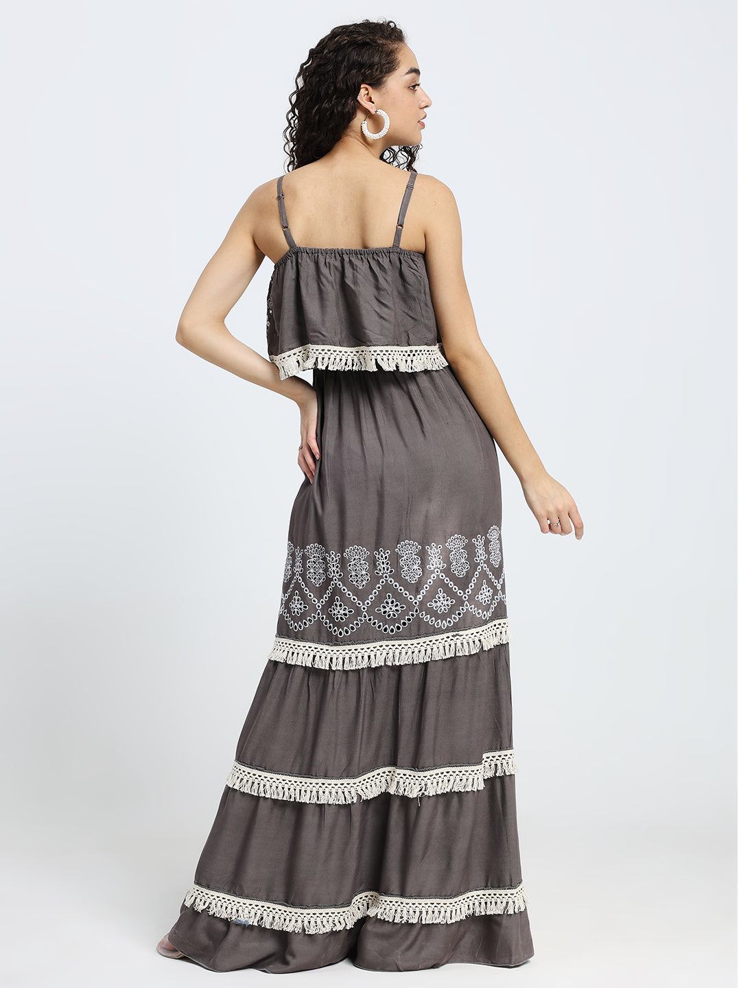 Schiffli Work sleeveless maxi dress- Dusk Reverie