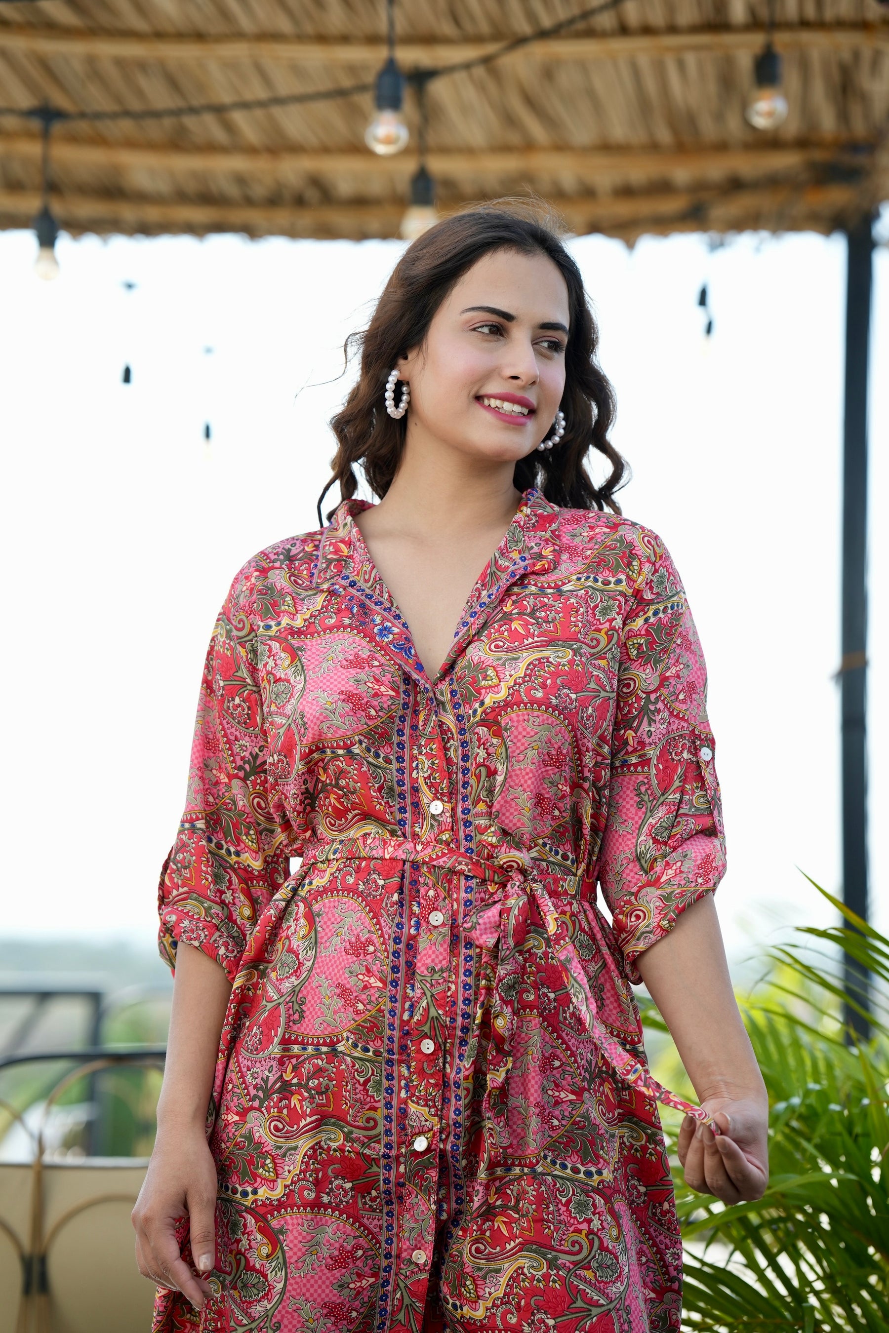 Boho Printed Shirt Dress - Rosy Fusion