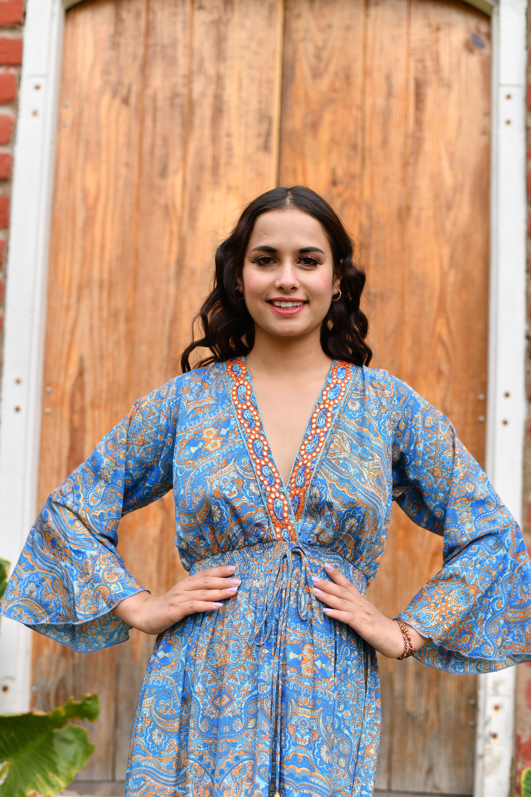 Long embroidery featured cross back boho maxi dress- Smisingbee