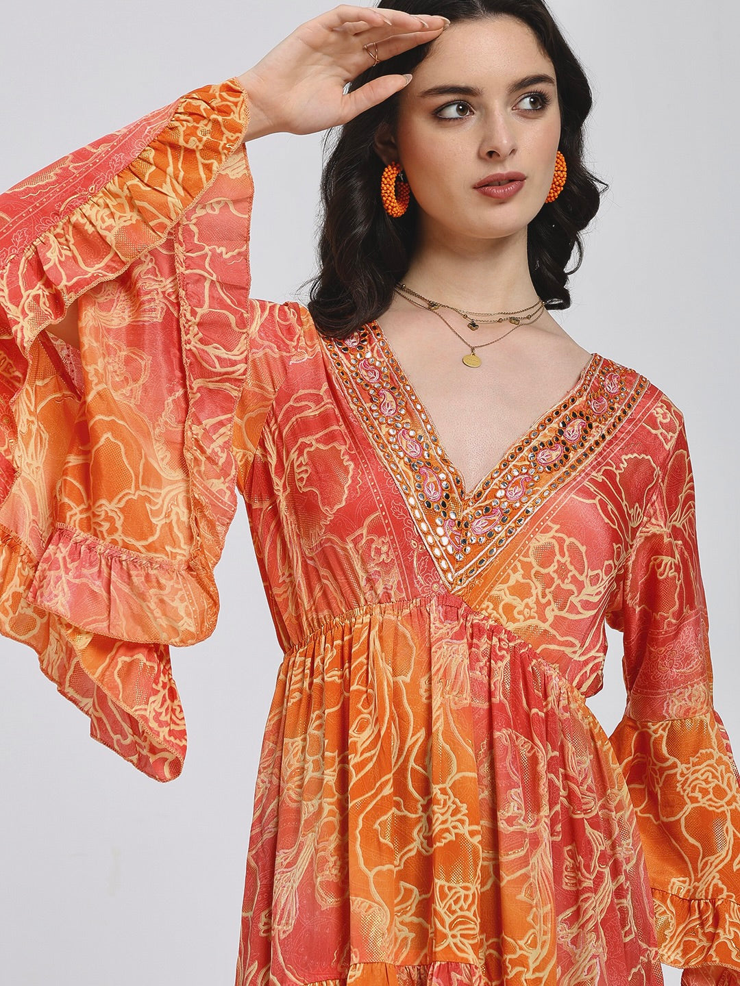 Ruffle Sleeves Boho Maxi Dress- Tangerine Light