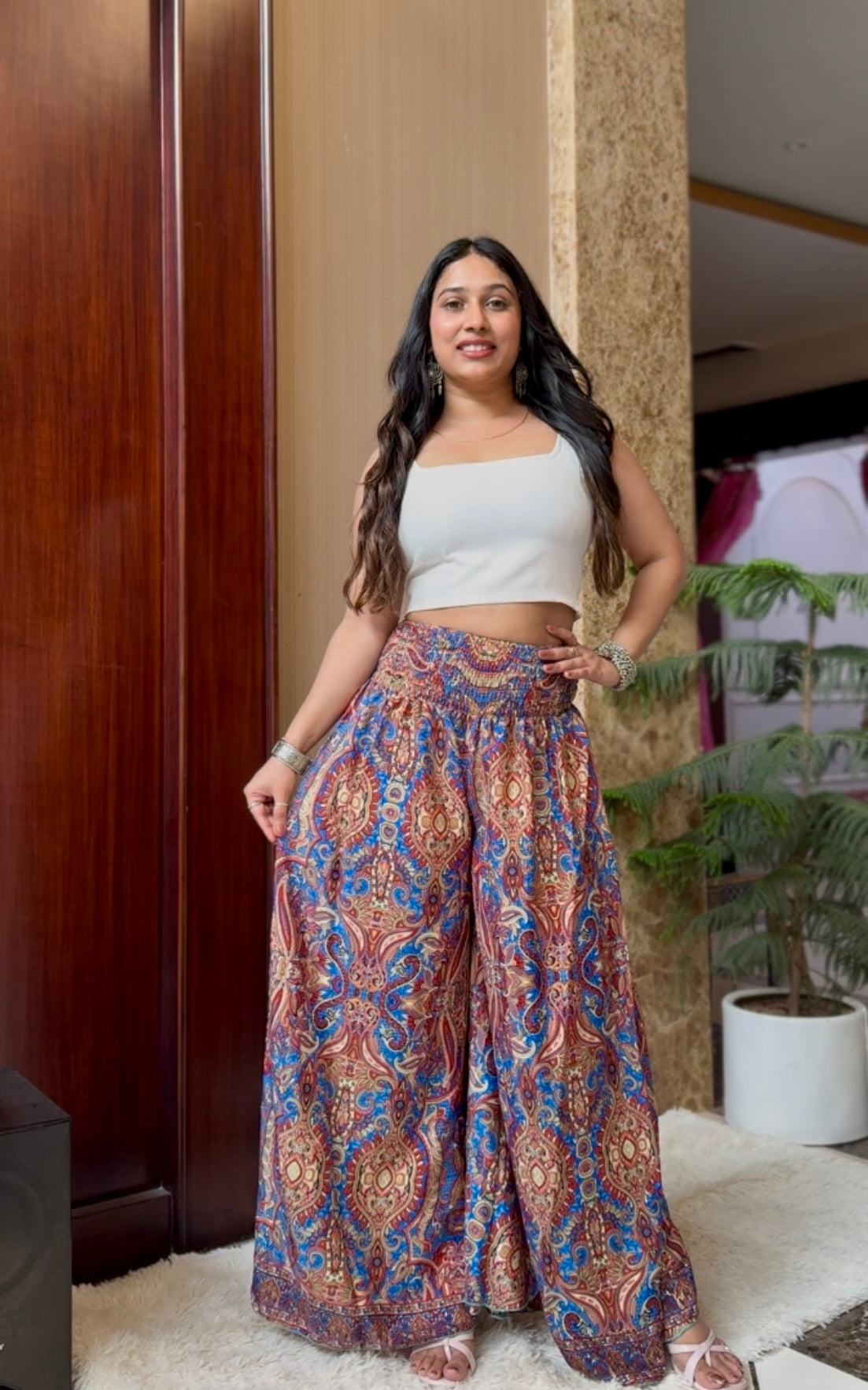 Ruched Belt Boho Printed Trouser