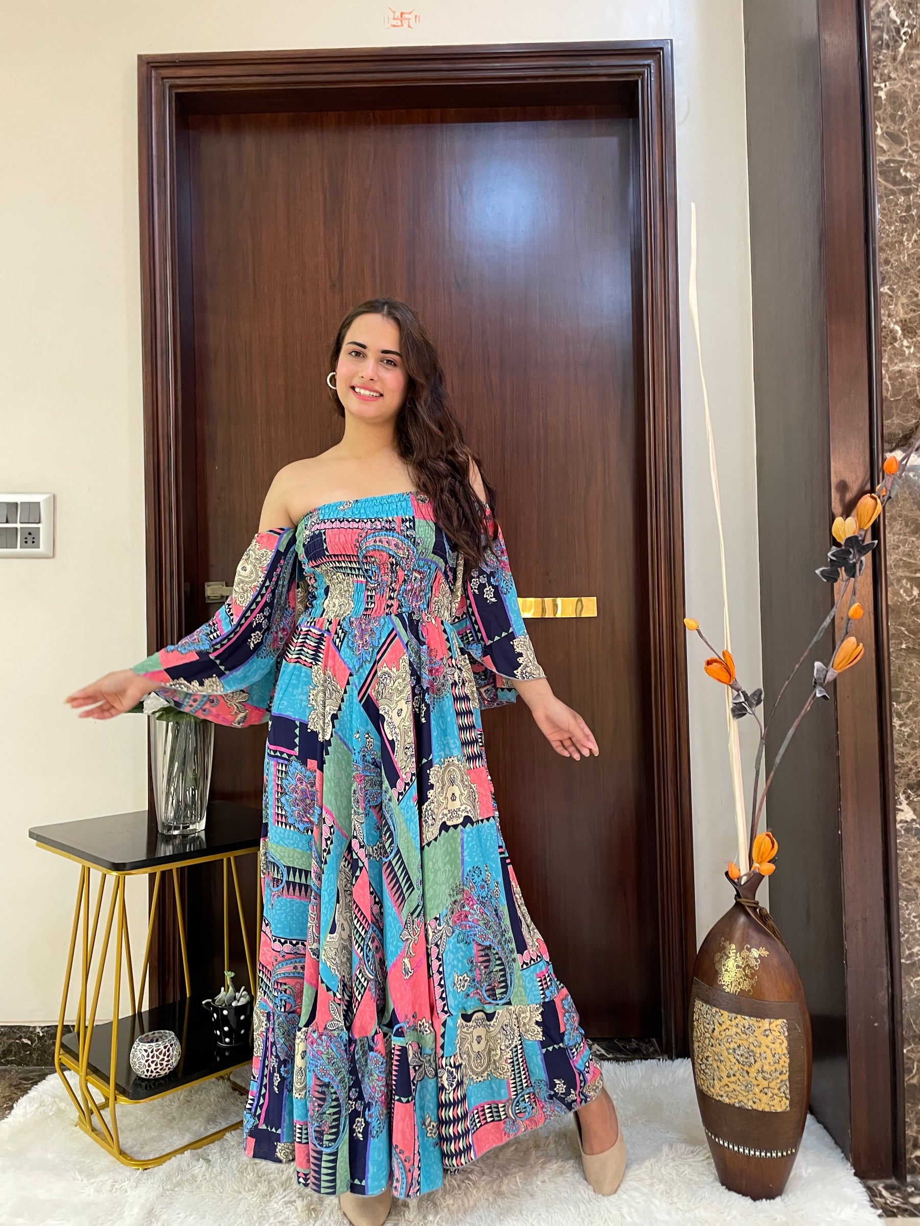 Bare-Shoulder Beauty Dress - Blusing Azure