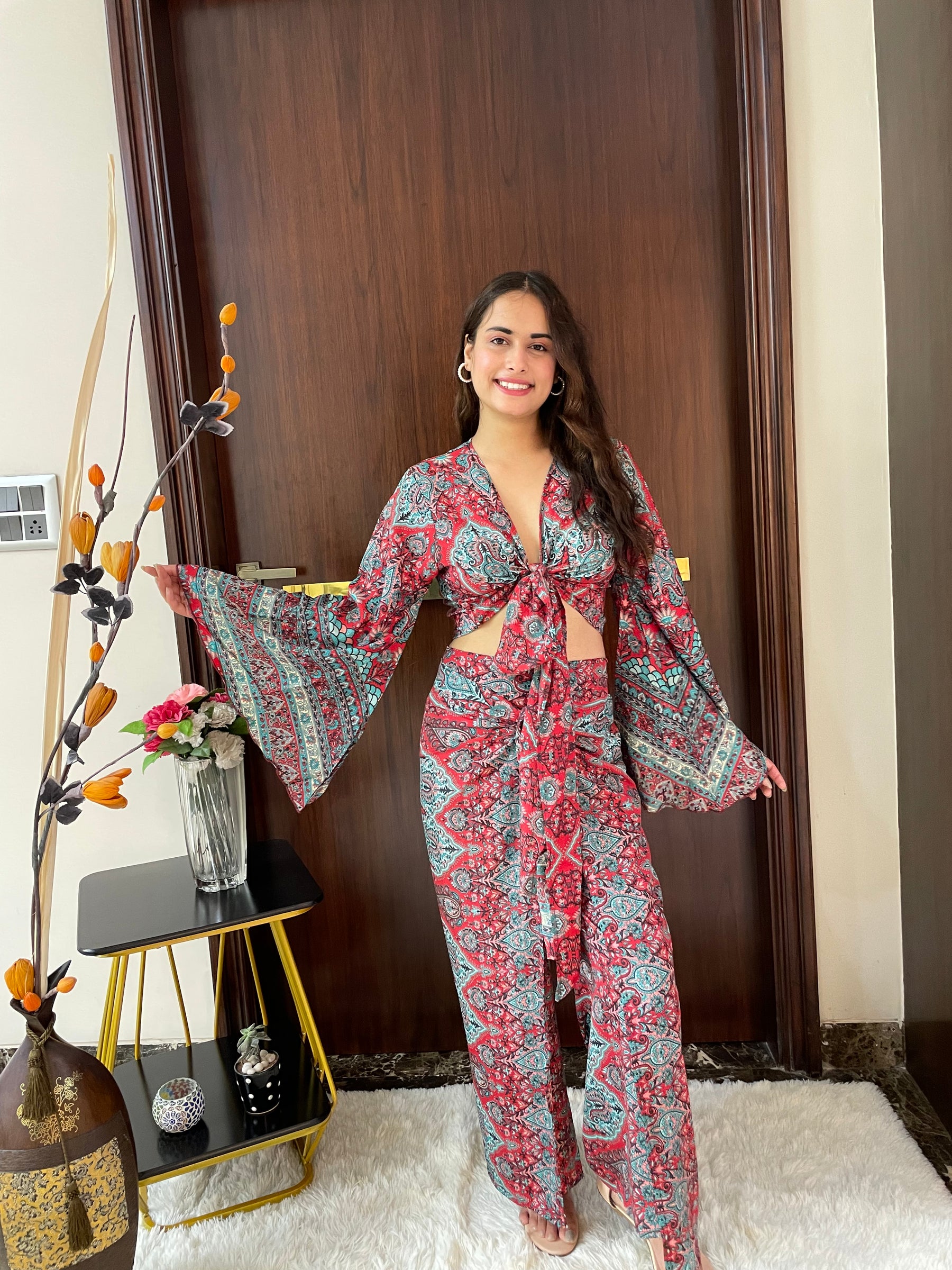Boho Printed Wrap Trouser - Red