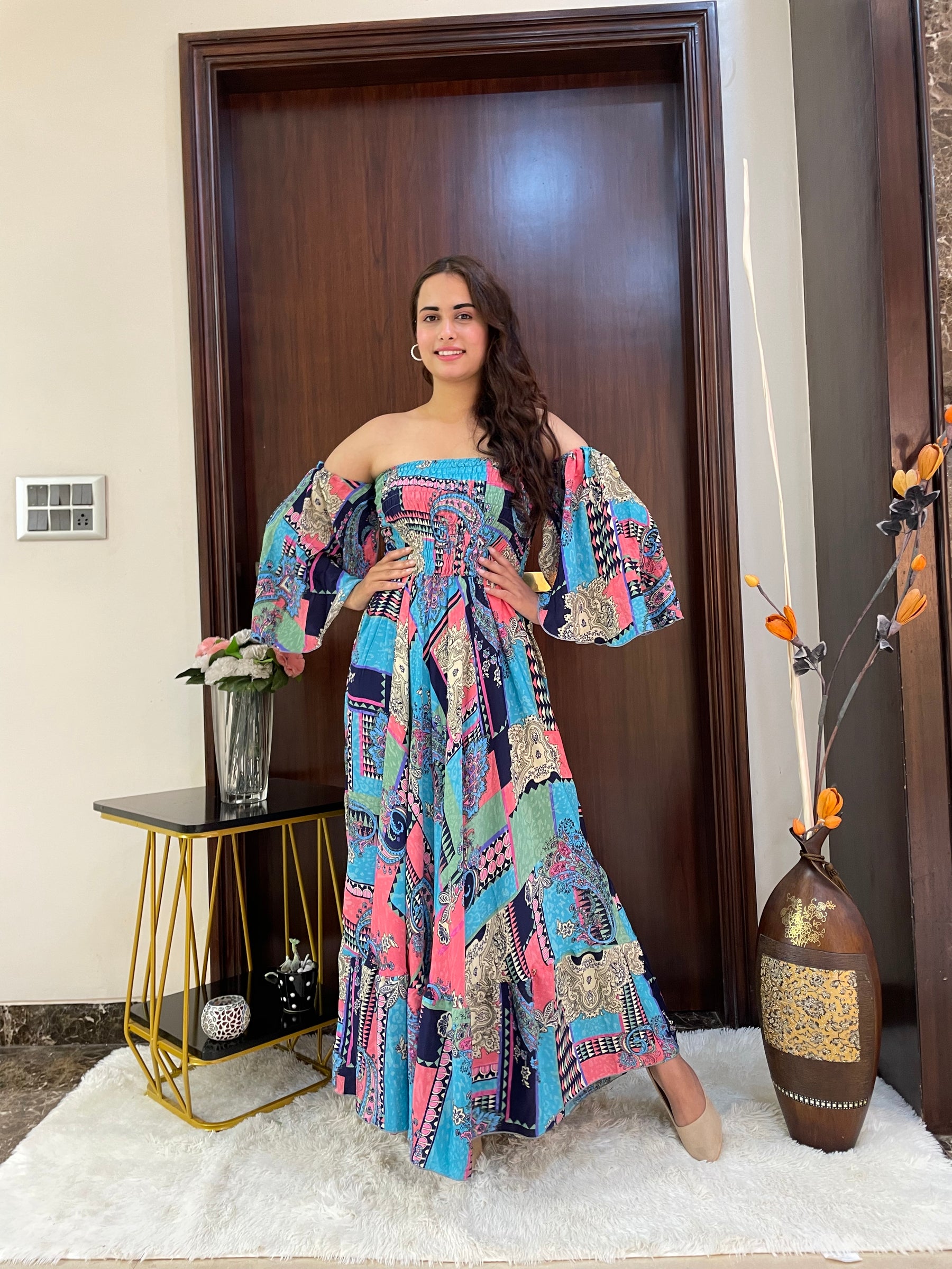 Bare-Shoulder Beauty Dress - Blusing Azure