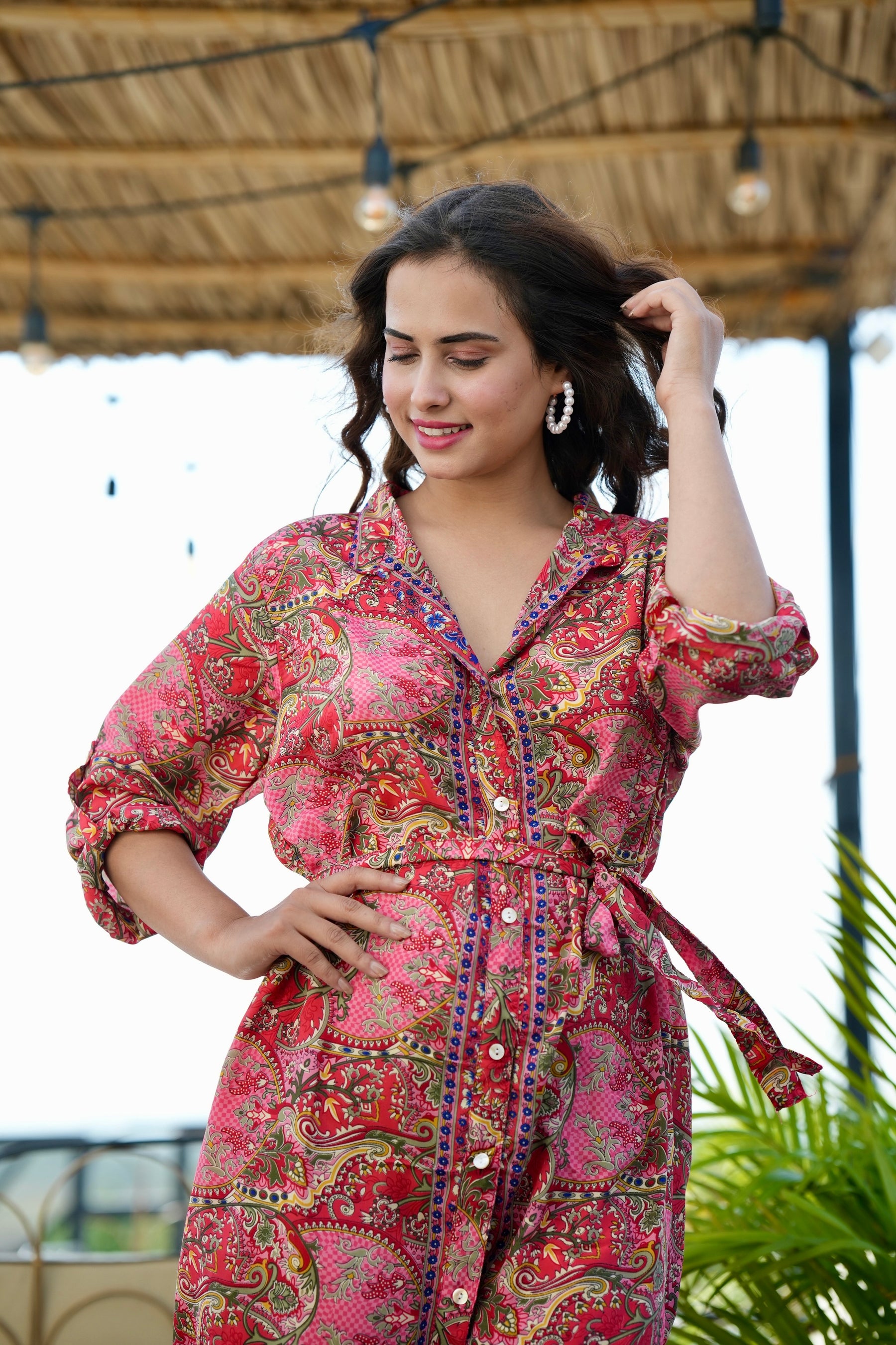 Boho Printed Shirt Dress - Rosy Fusion