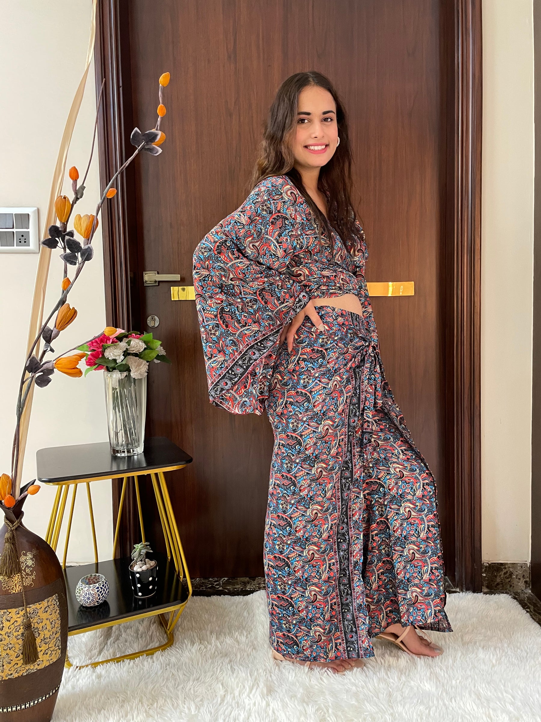 Boho Printed Wrap Trouser - Multicolor