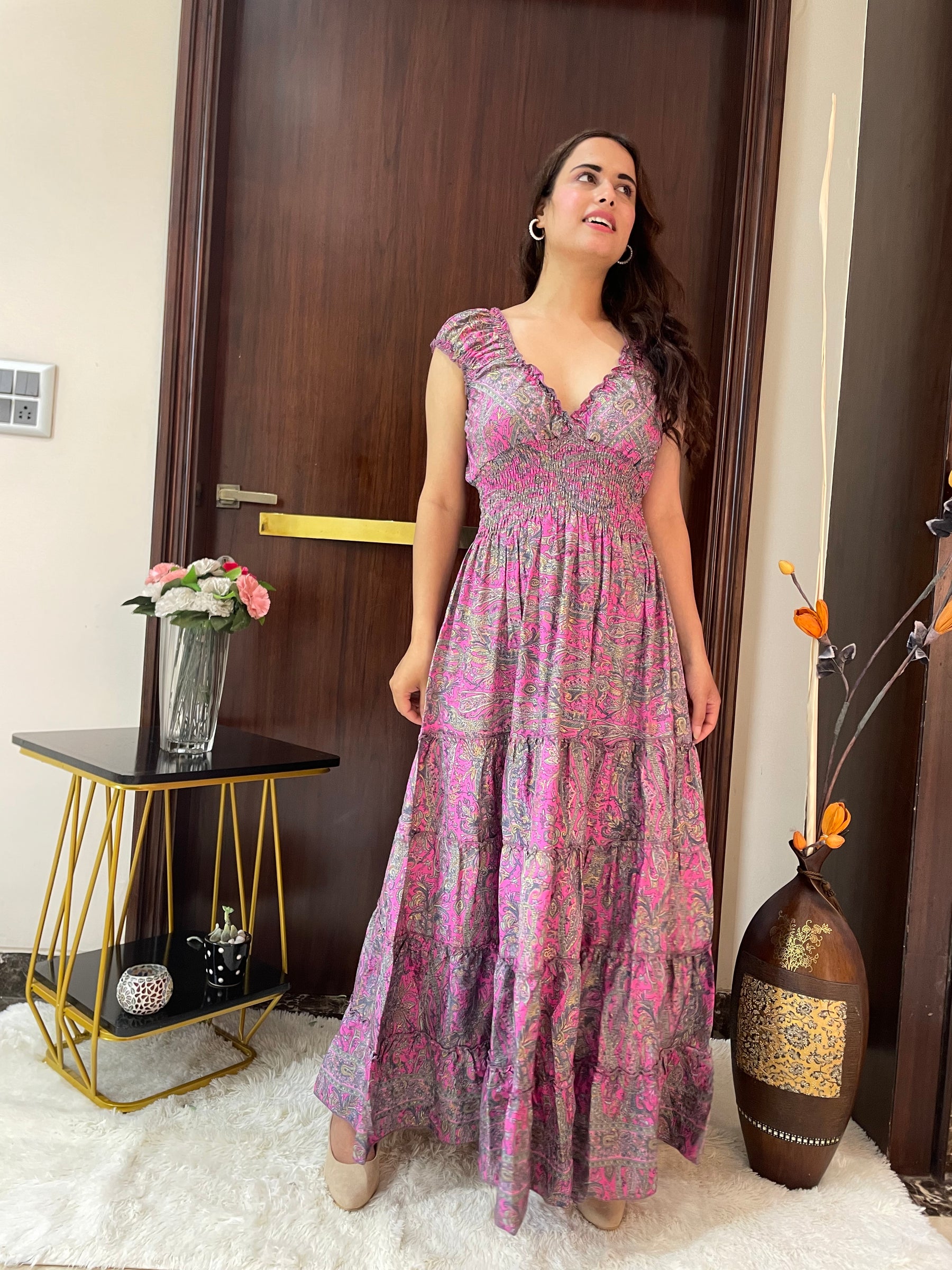 Classic Charm Boho Printed Maxi Dress - Rosewood Azure