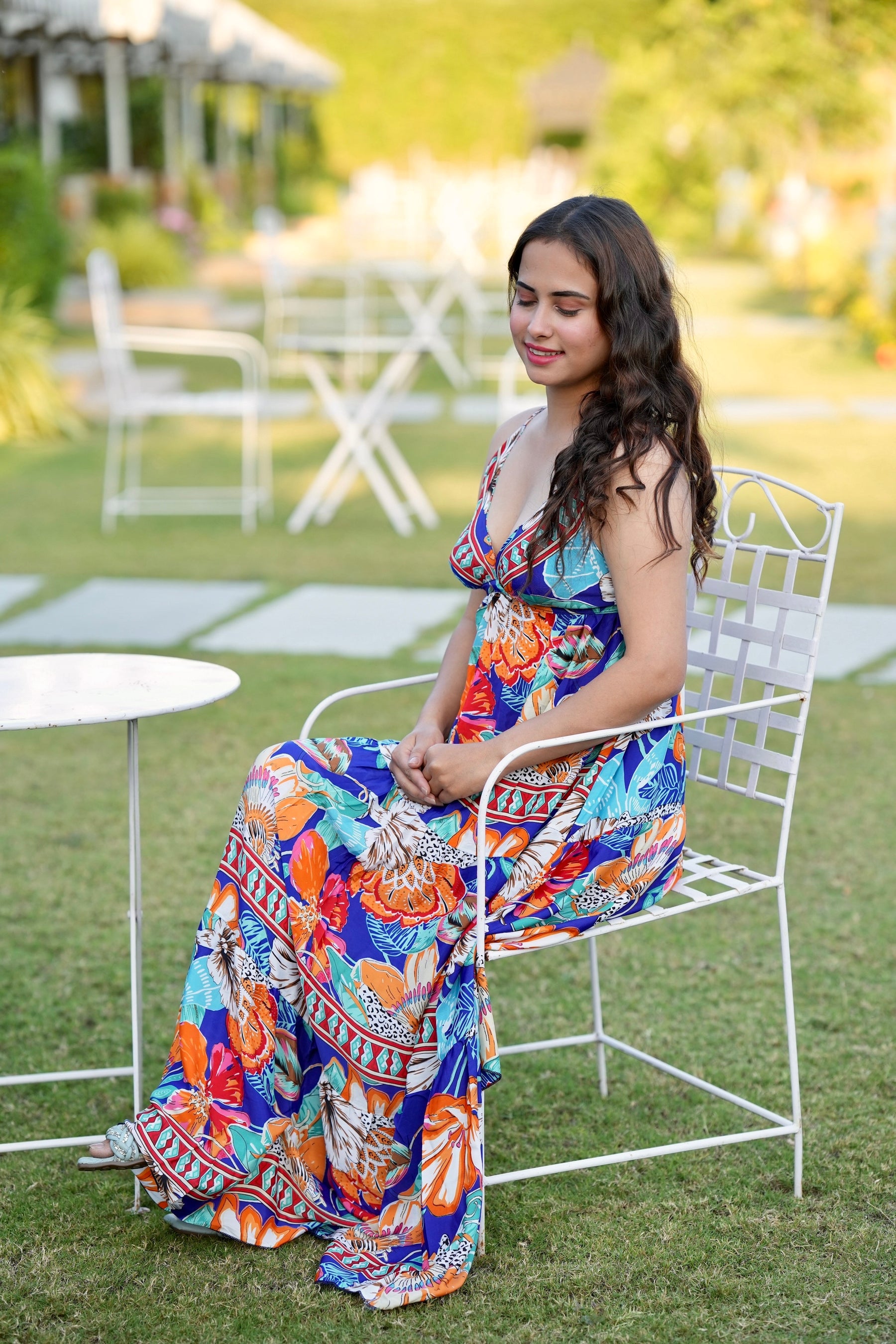 Multi Panel Boho Printed Maxi Dress - Blue Patel