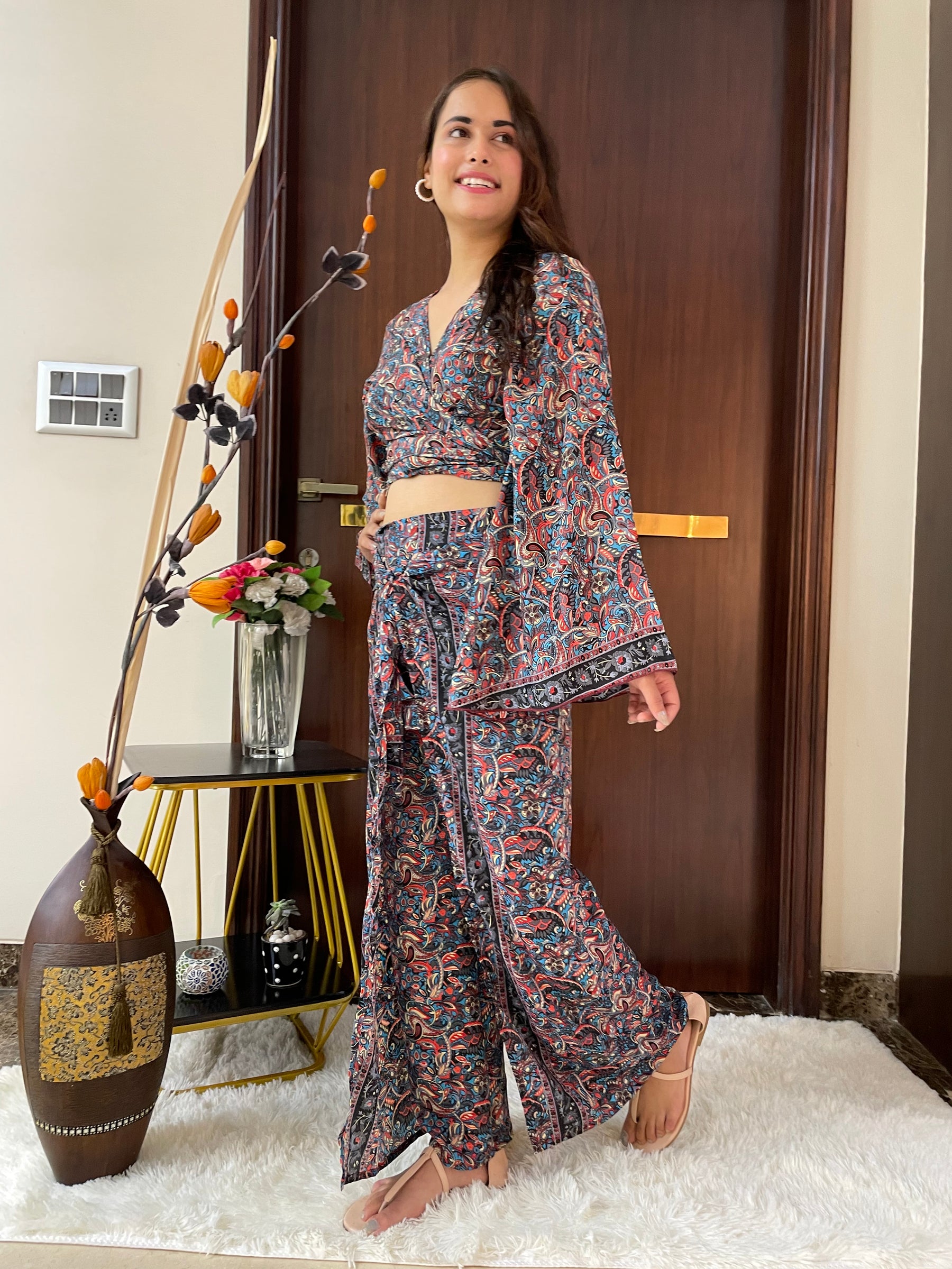 Boho Printed Wrap Top - Multicolor