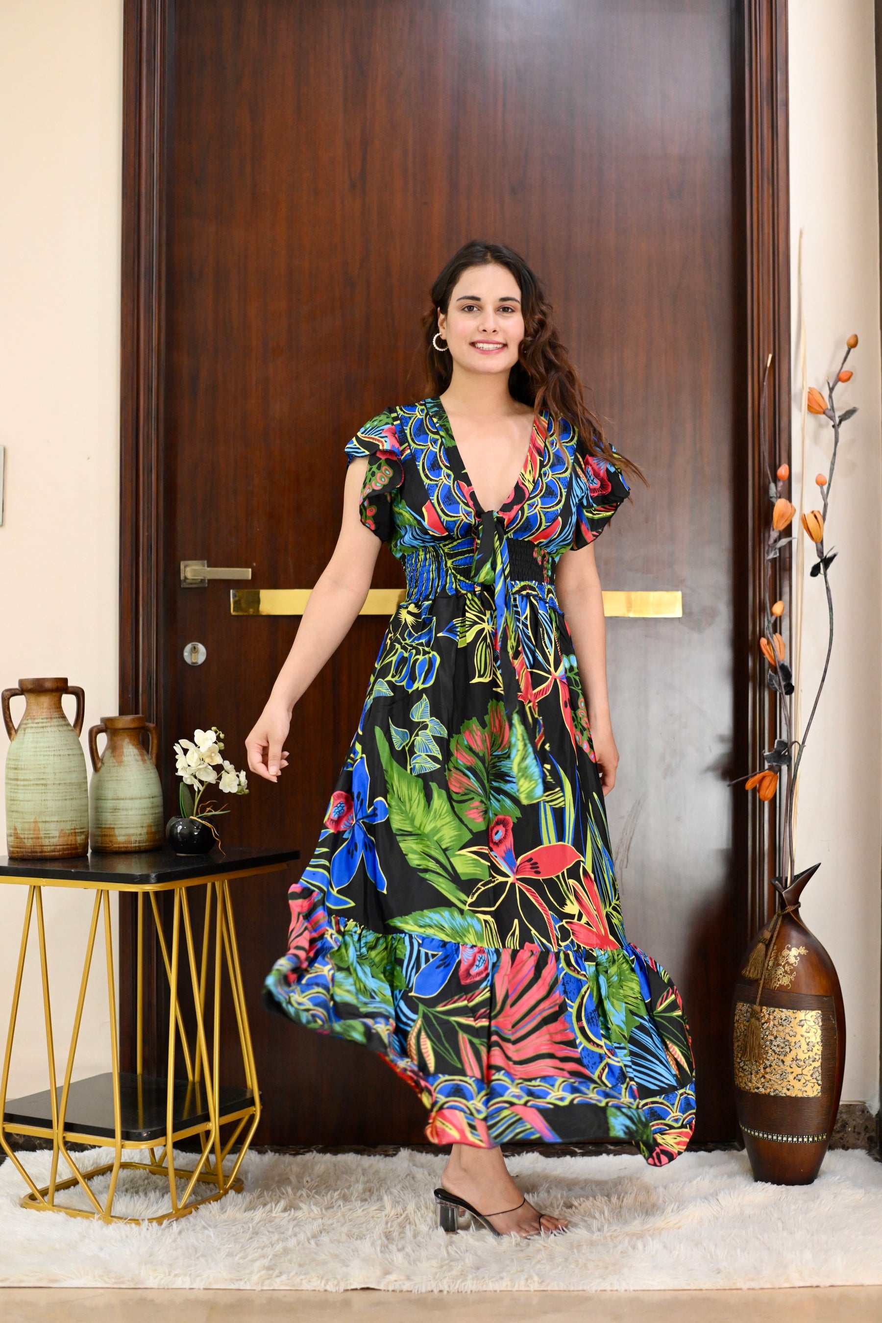 Tied-up Wanderlust Maxi Dress - Midnight Forest