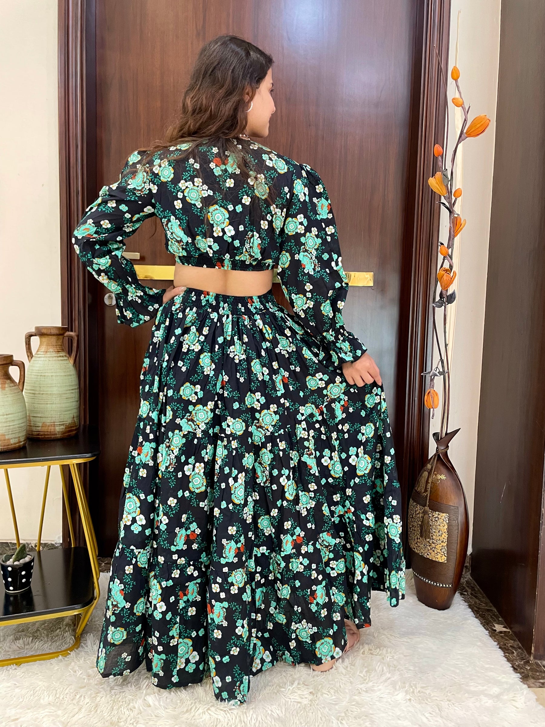 Midnight Bloom Cut Out Cotton Long Dress