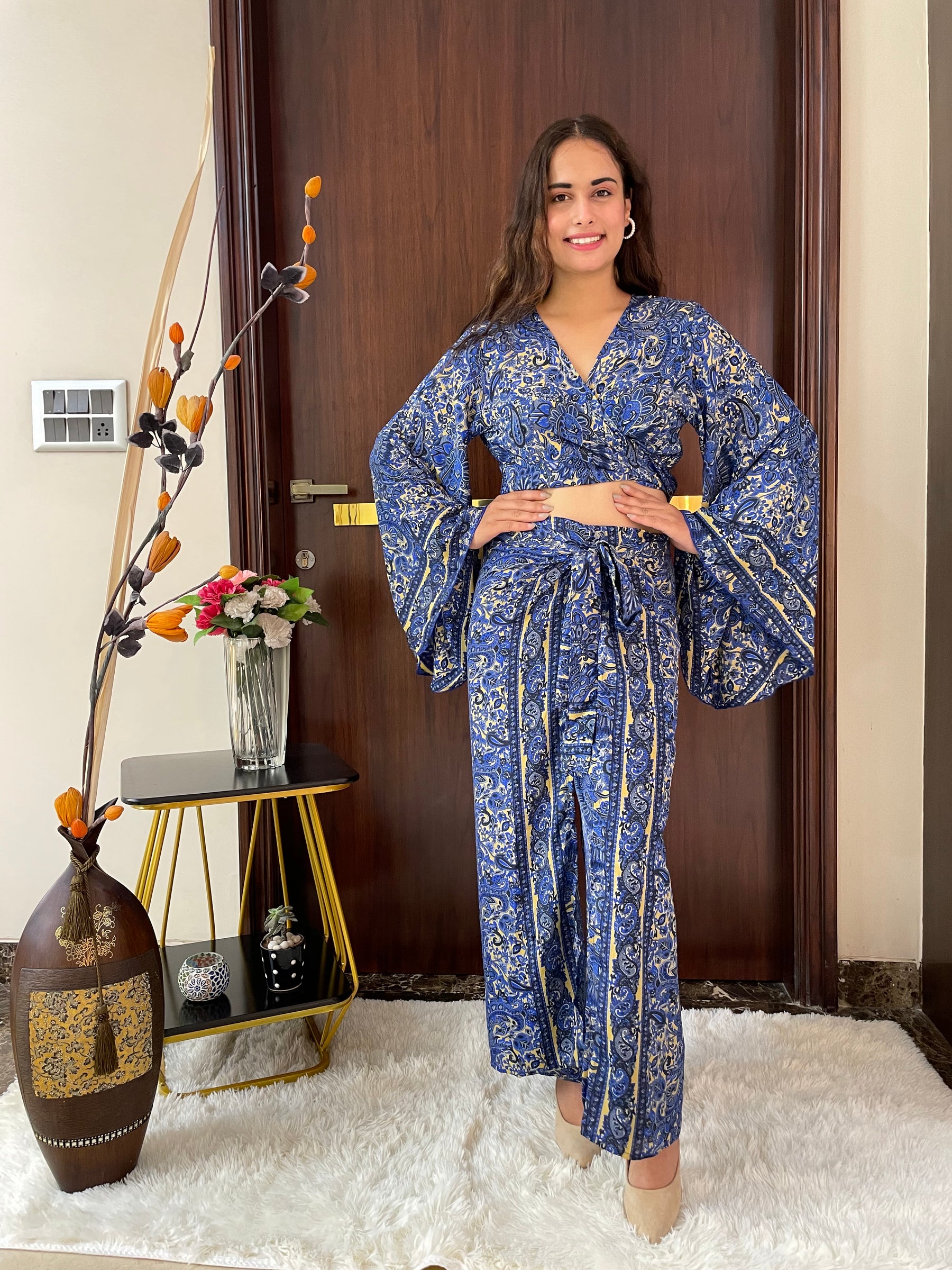 Boho Printed Wrap Trouser - Blue