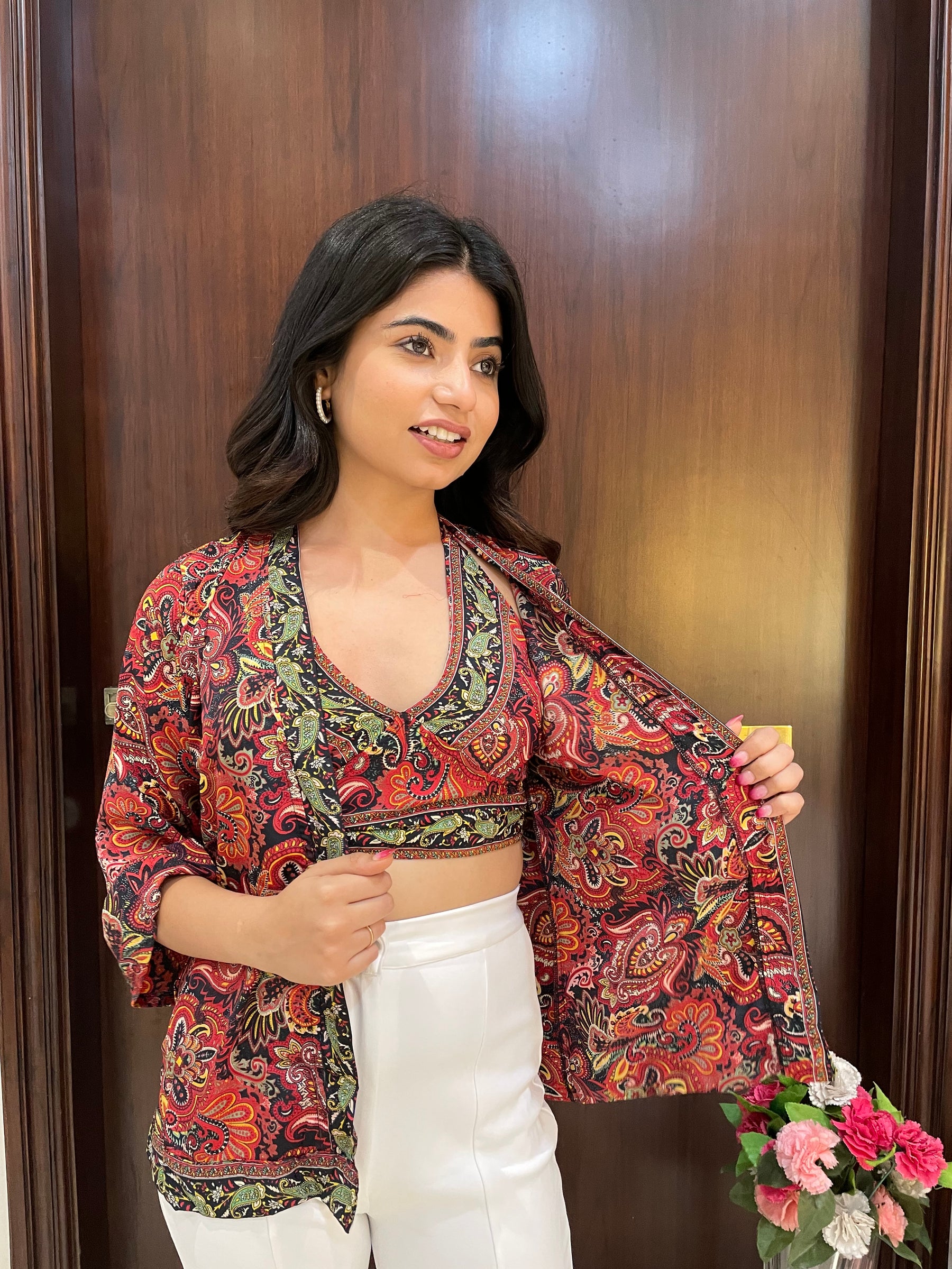 Kimono and Halter Set In Red and Green