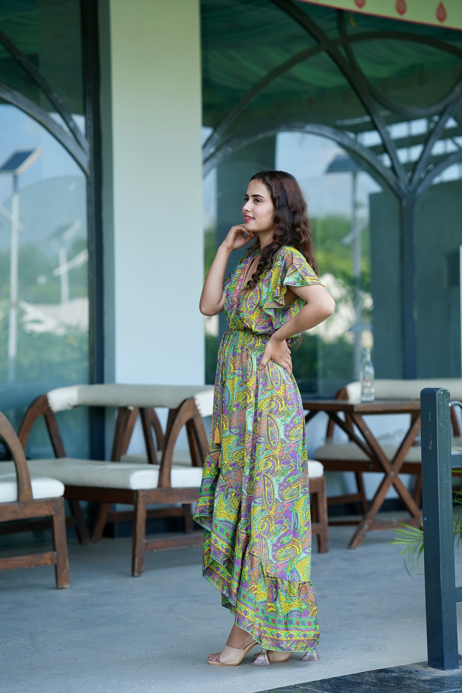 High low embroidery featured boho maxi dress- Lush Lime SmisingBee