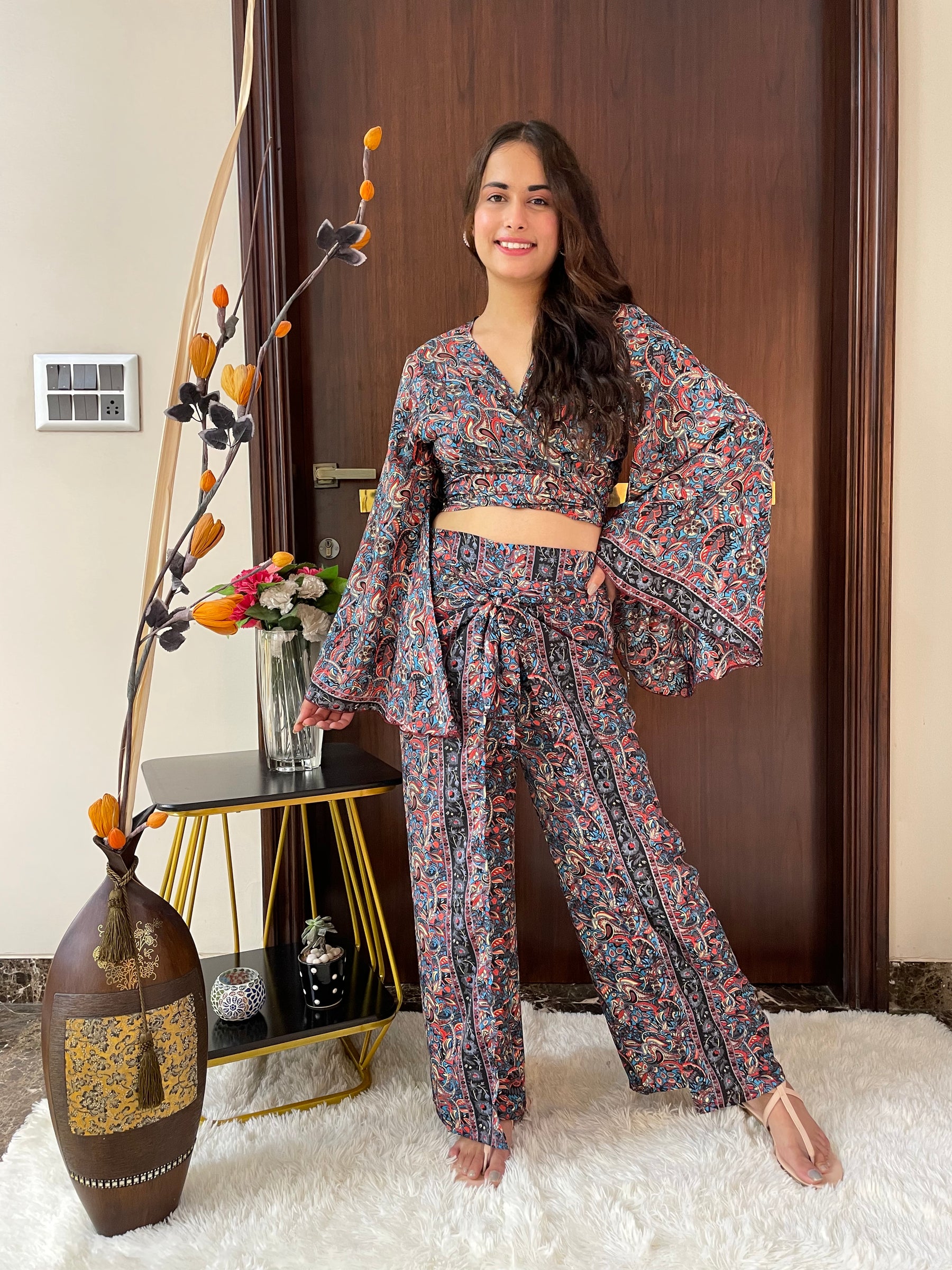Boho Printed Wrap Trouser - Multicolor