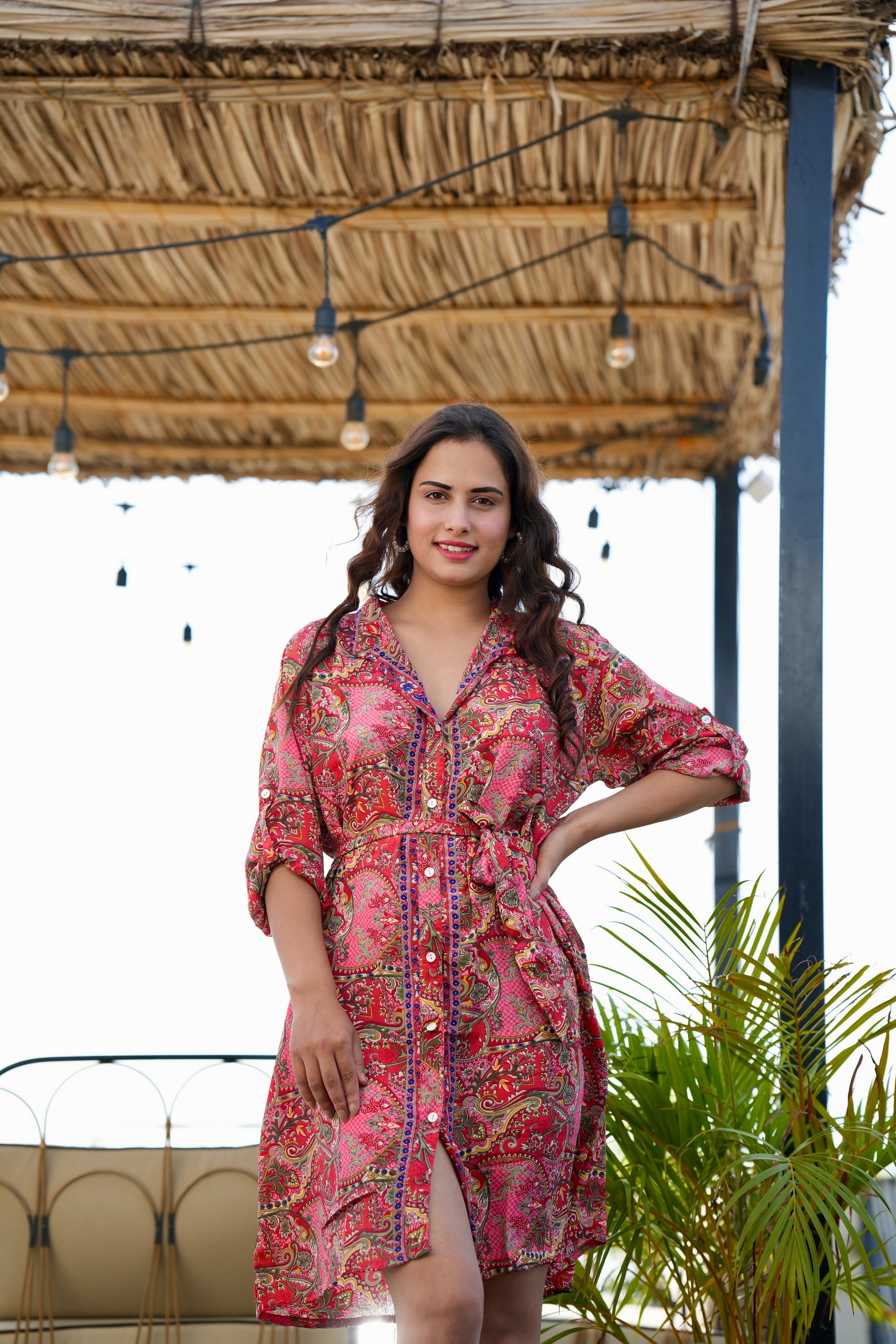 Boho Printed Shirt Dress - Rosy Fusion