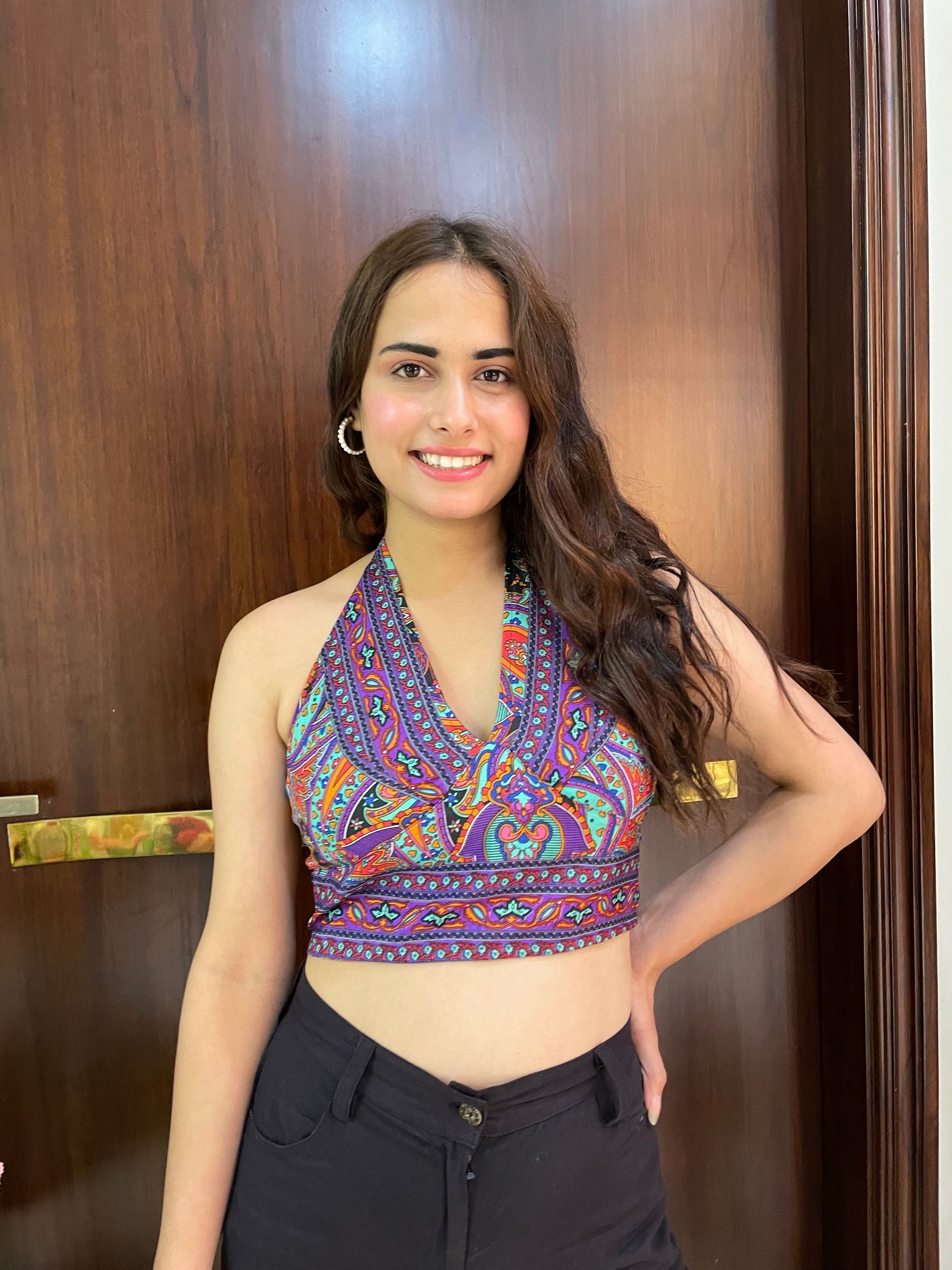 Boho Printed Halter Top in Brown