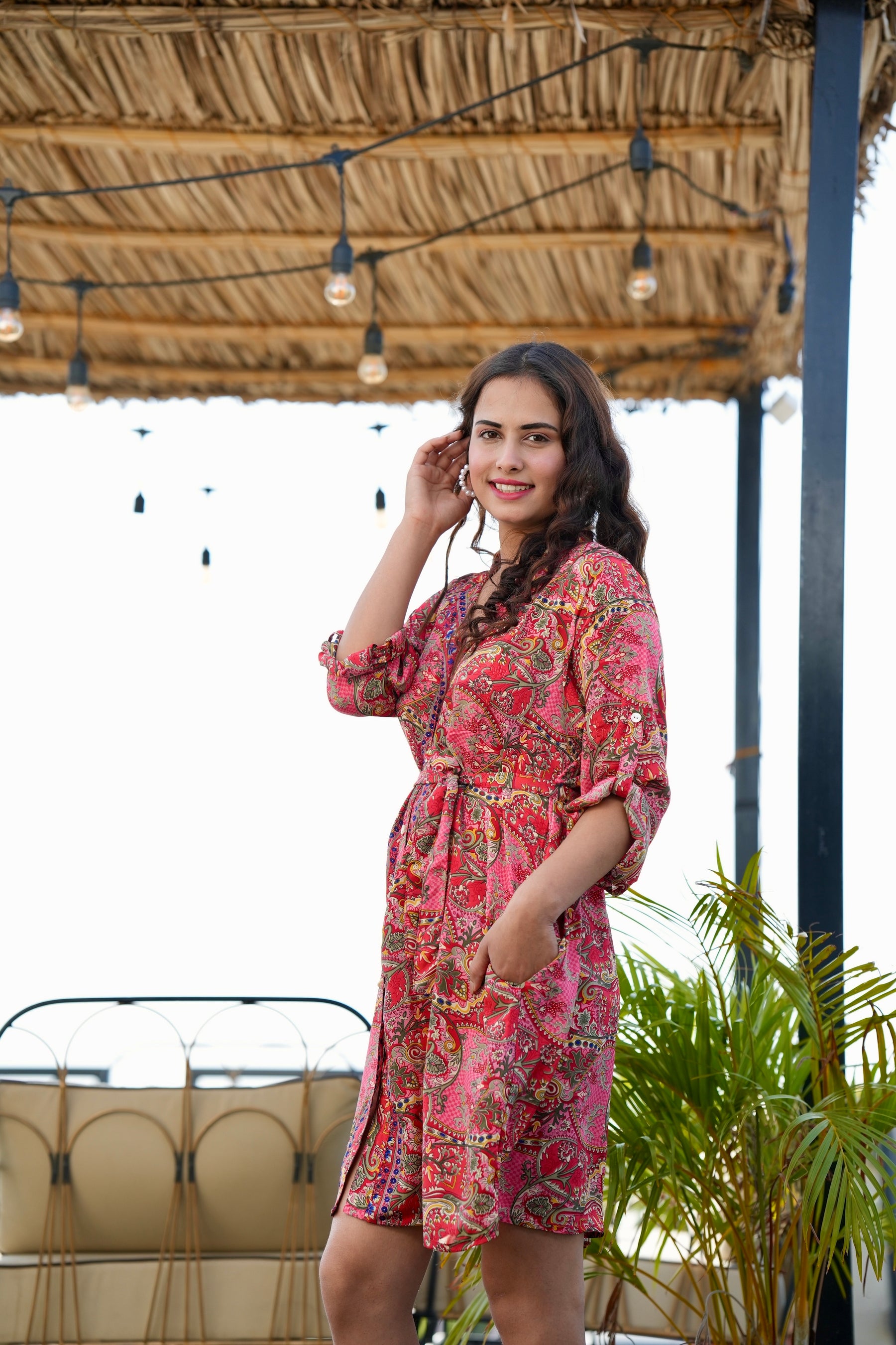 Boho Printed Shirt Dress - Rosy Fusion