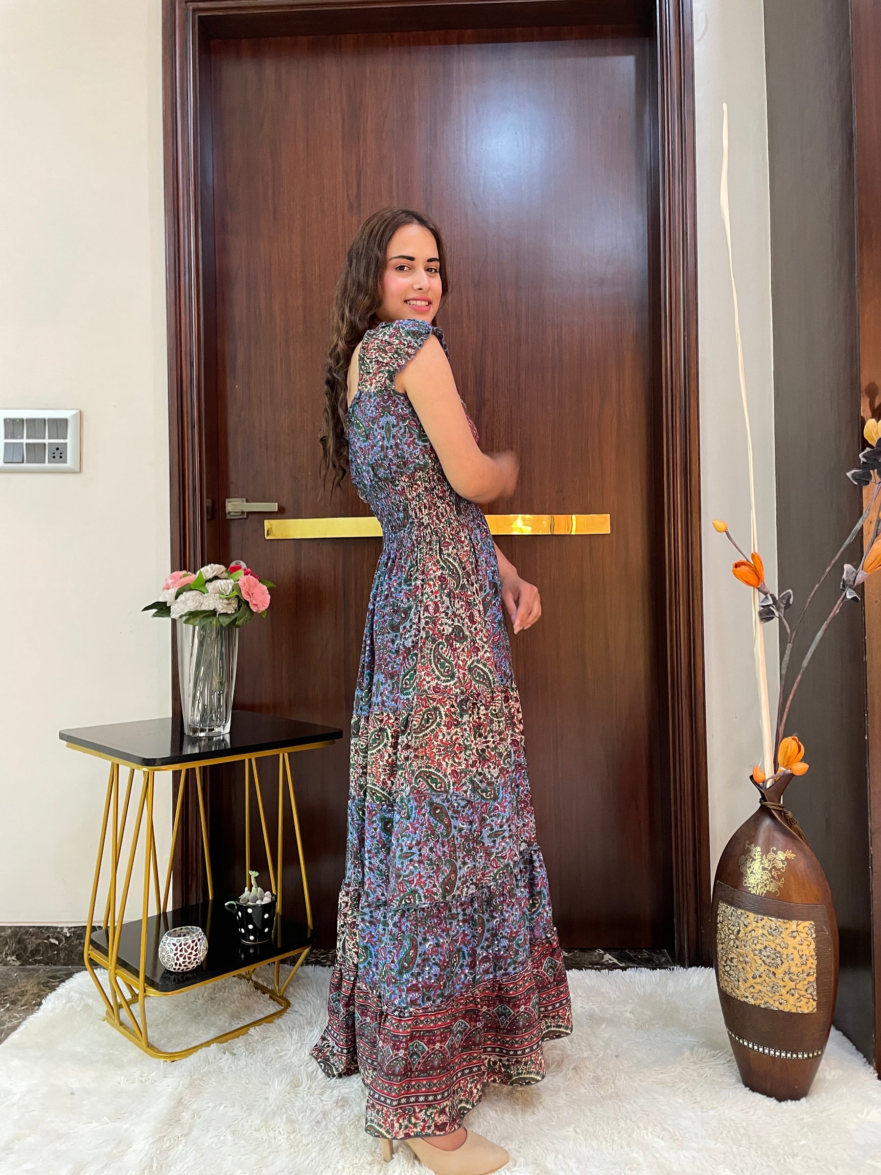 Classic Charm Boho Printed Maxi Dress - Woodland Whimsy