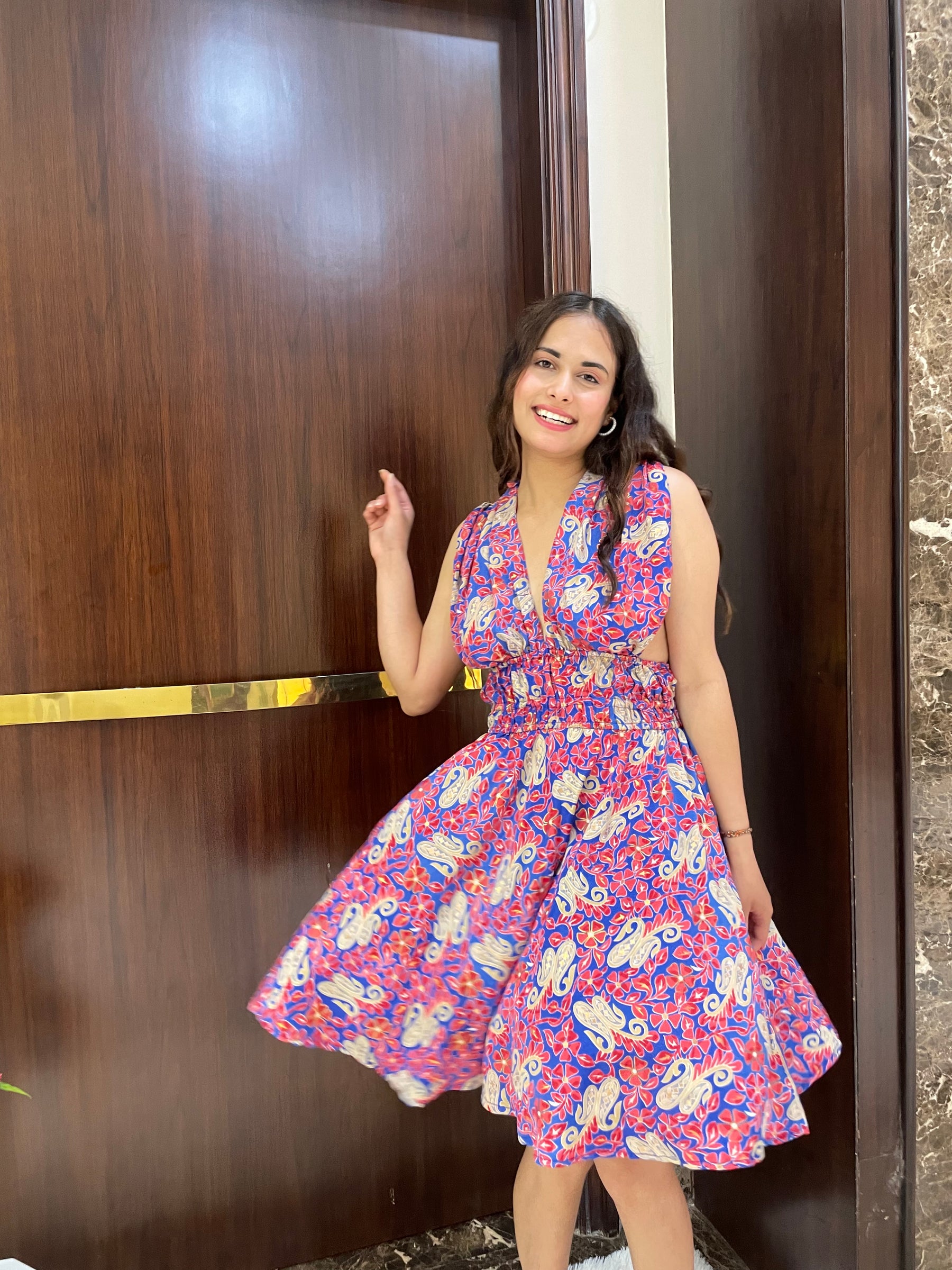 Side Cut Out Boho Print Short Dress