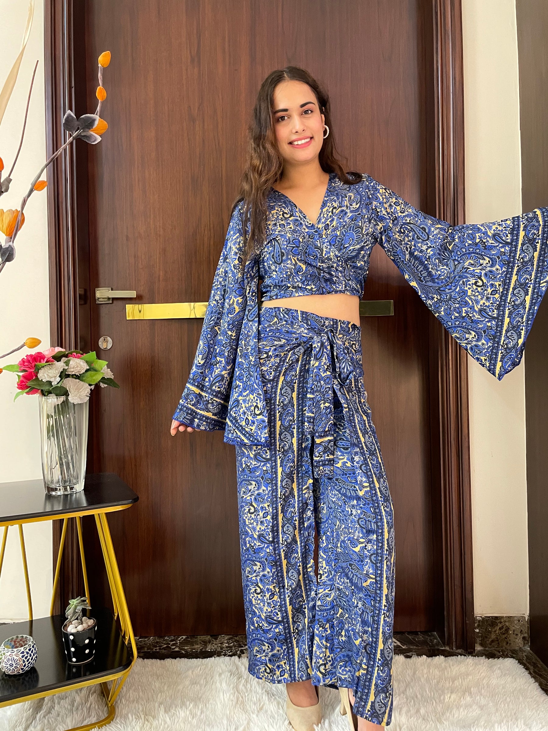 Boho Printed Wrap Trouser - Blue