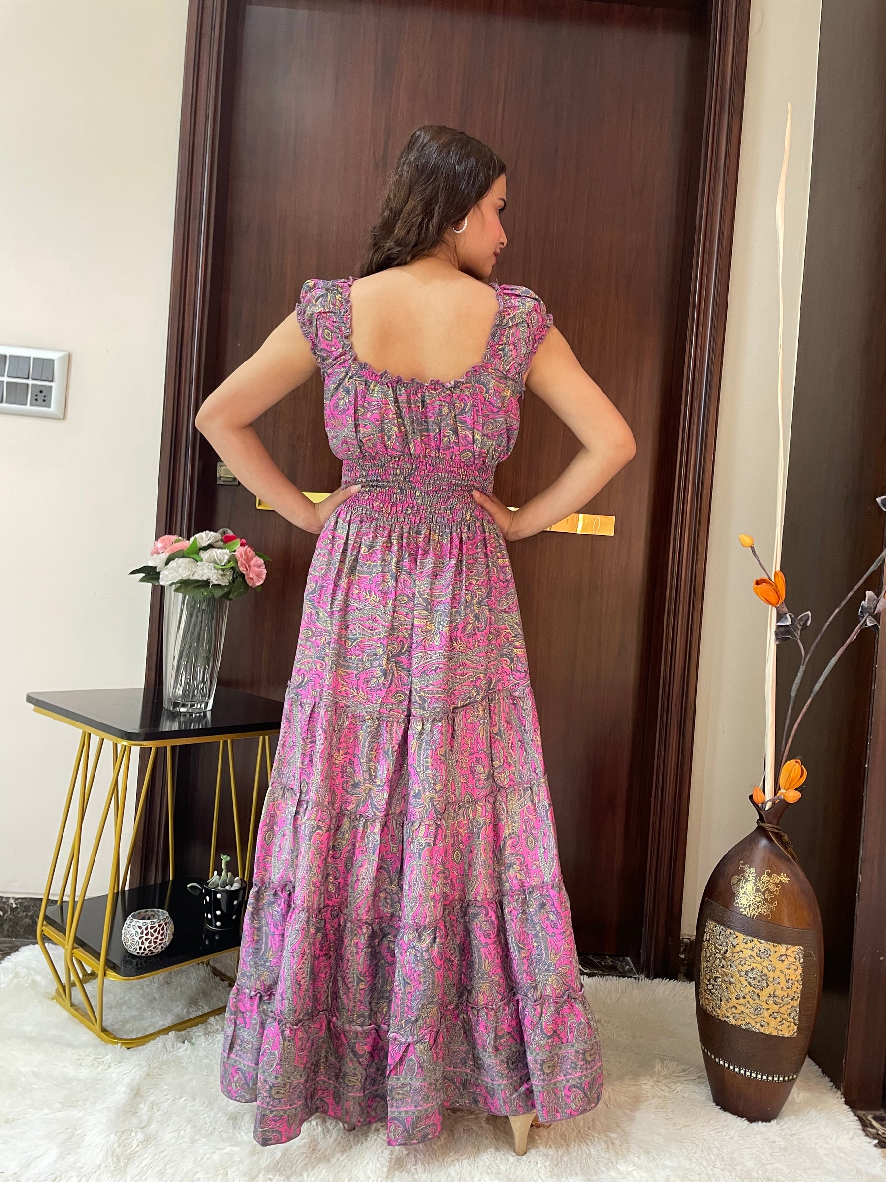 Classic Charm Boho Printed Maxi Dress - Rosewood Azure