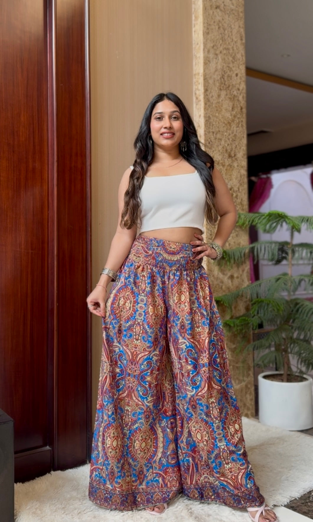 Ruched Belt Boho Printed Trouser