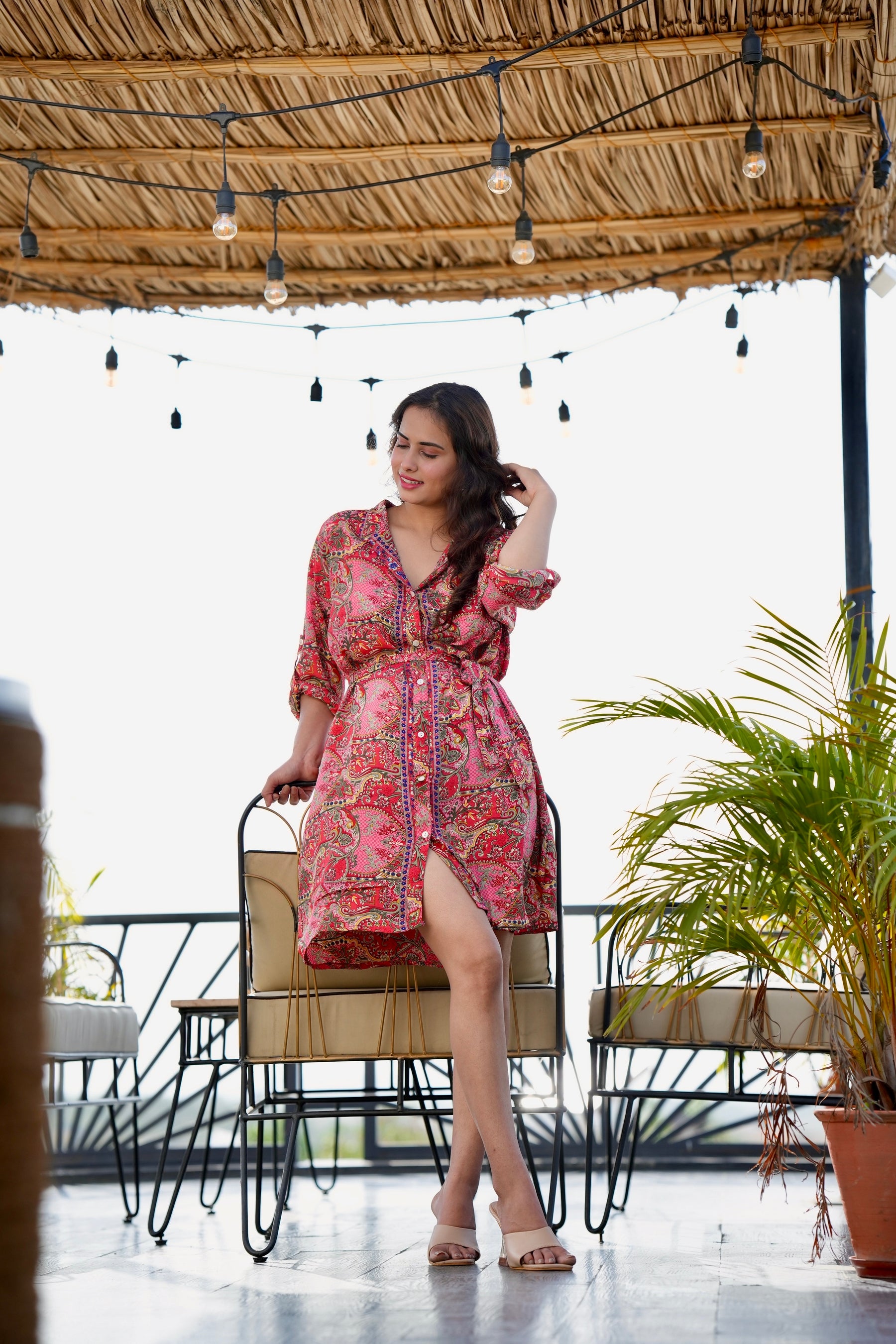 Boho Printed Shirt Dress - Rosy Fusion