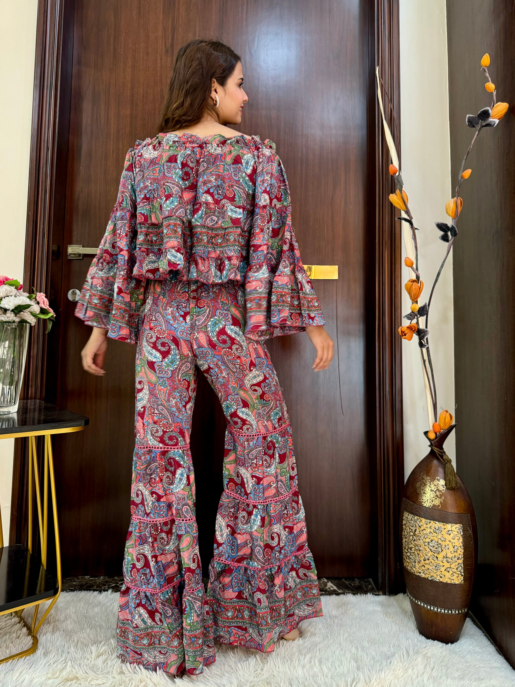 Off- Shoulder Top and Multi Panel Palazzo Coordinate Set