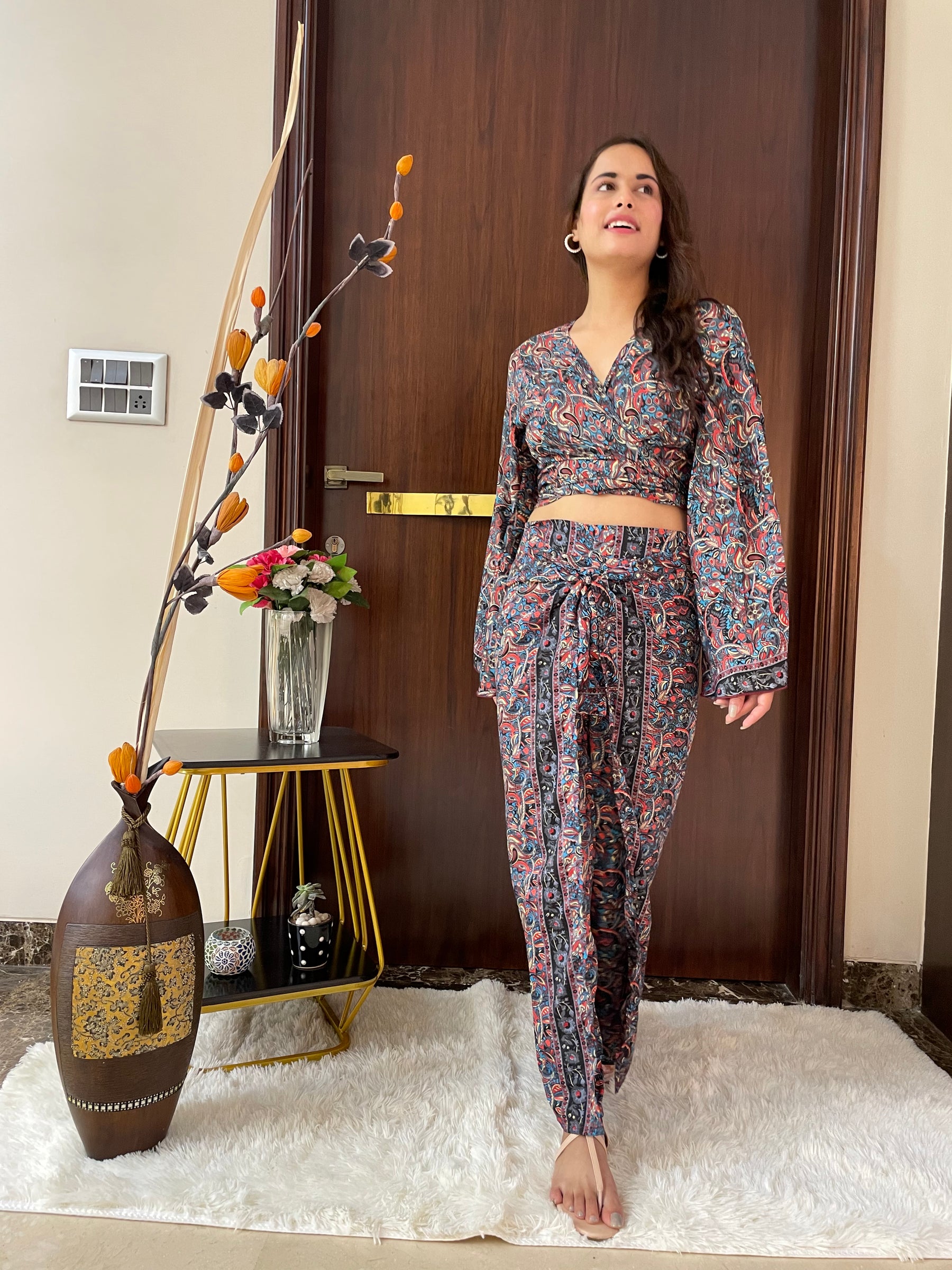 Boho Printed Wrap Trouser - Multicolor