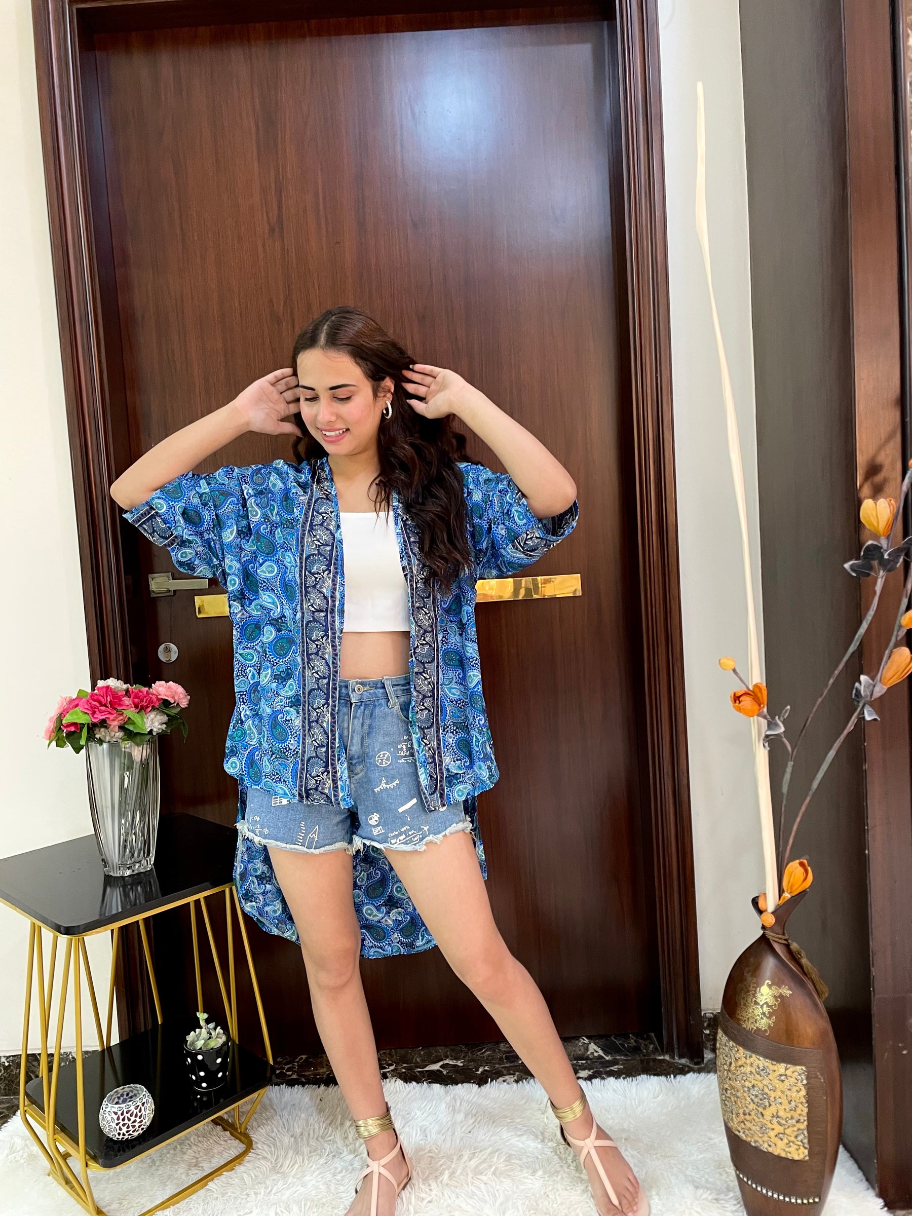 Asymmetric Boho Printed Kimono - Ocean Hues